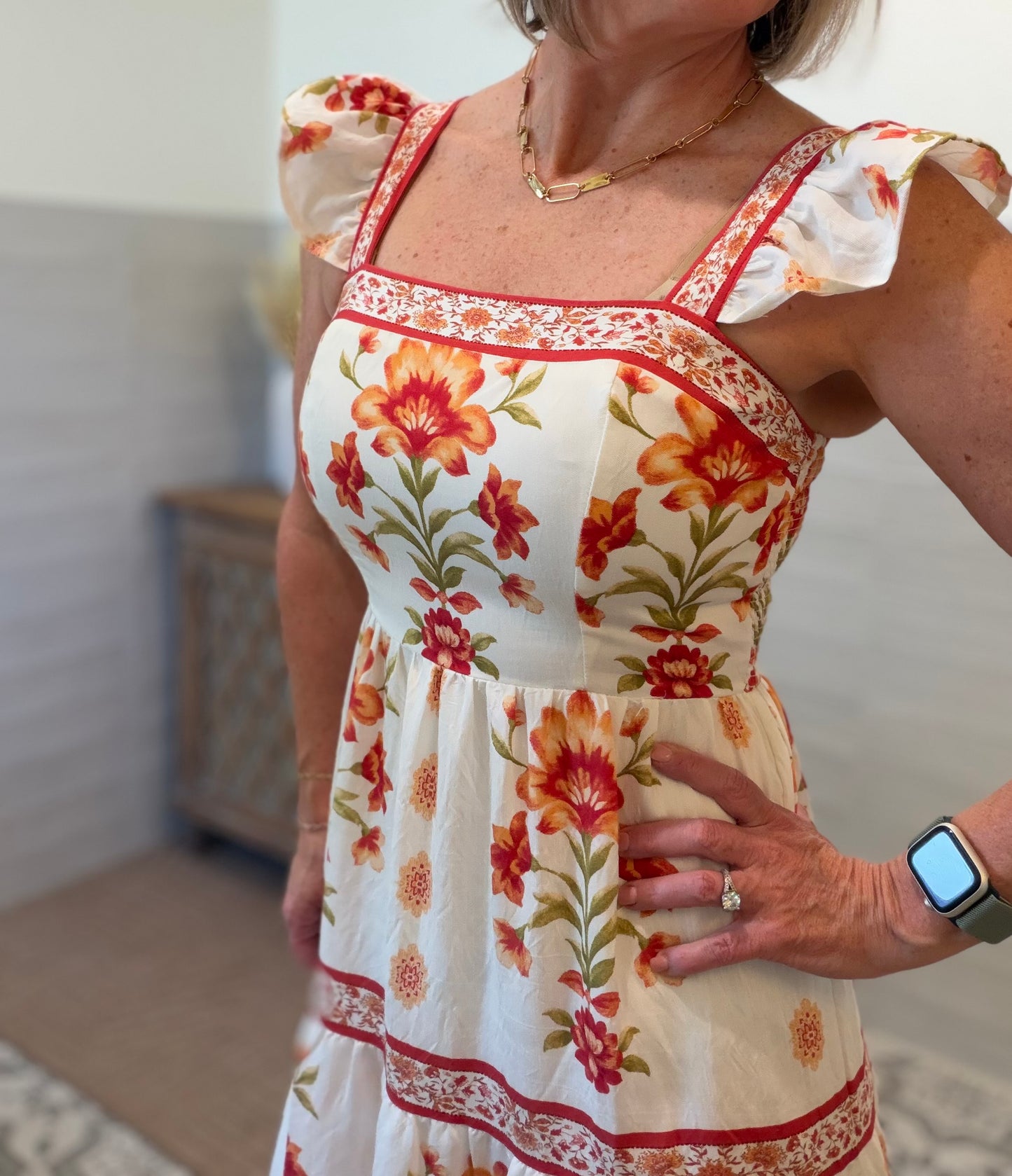 Rust Floral Midi Dress
