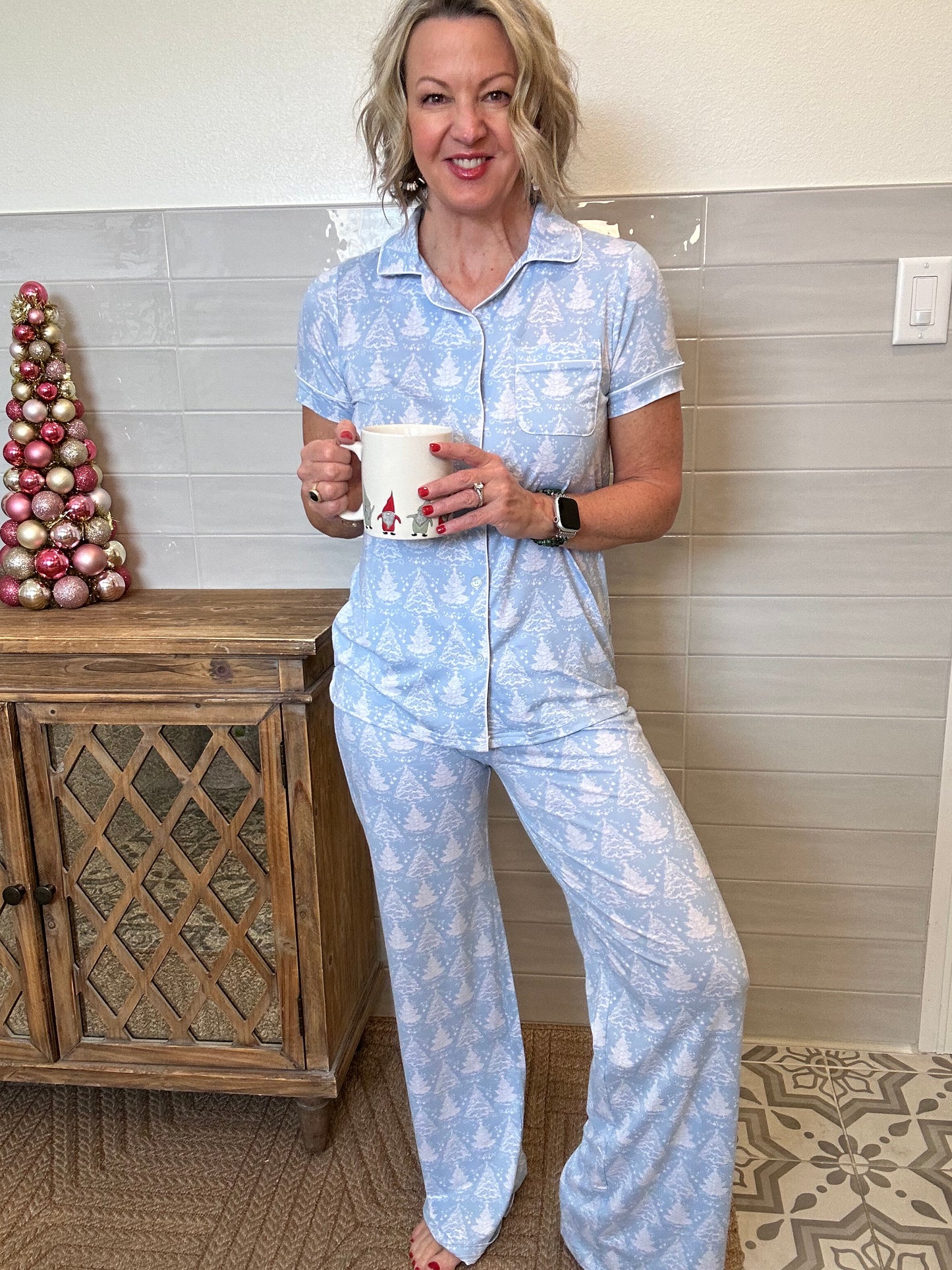 Winter Dreams Short Sleeve Button Up Sleep Shirt