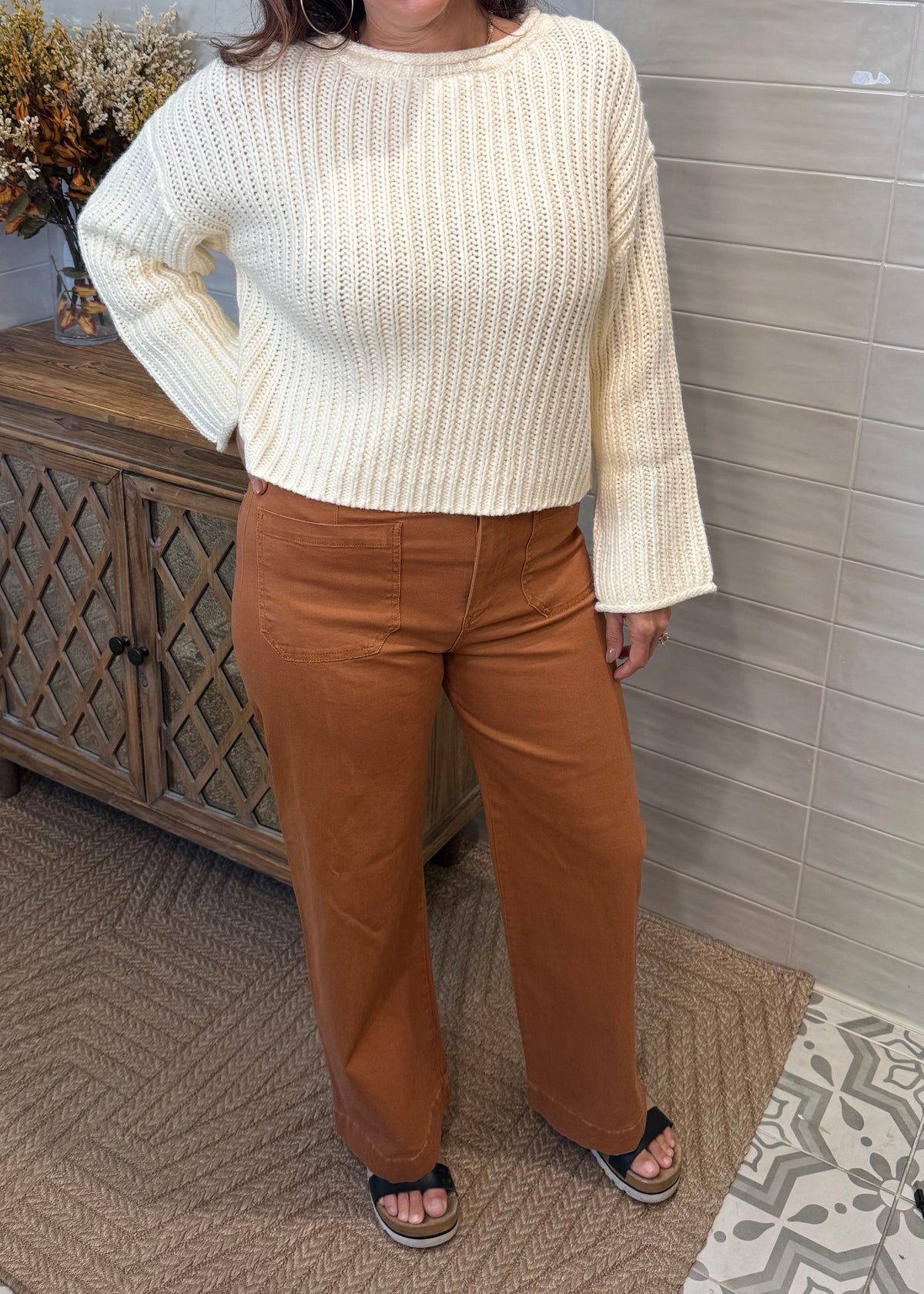 Ivory Long Sleeve Knit Sweater