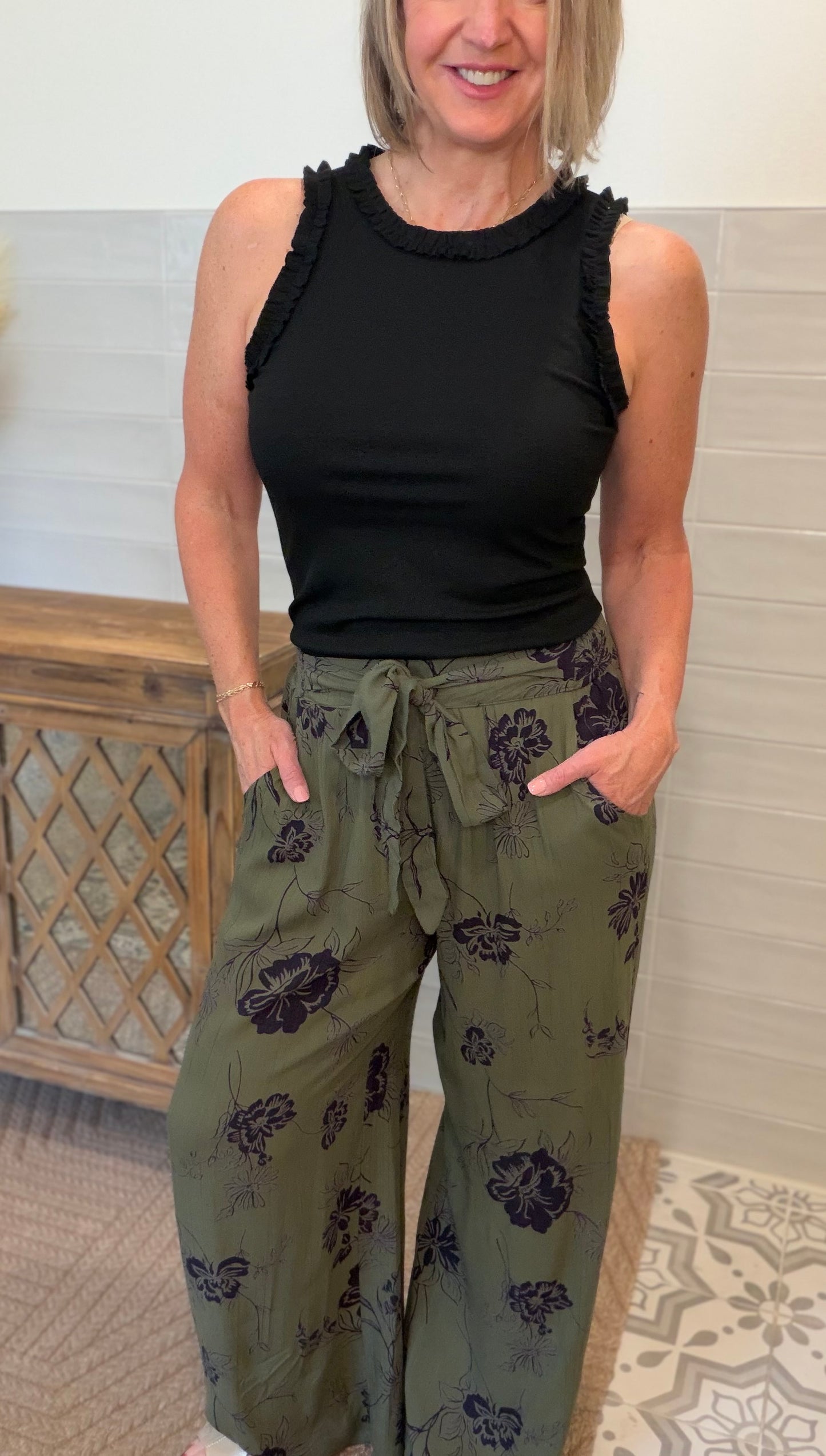 Olive Tie Waist Pants