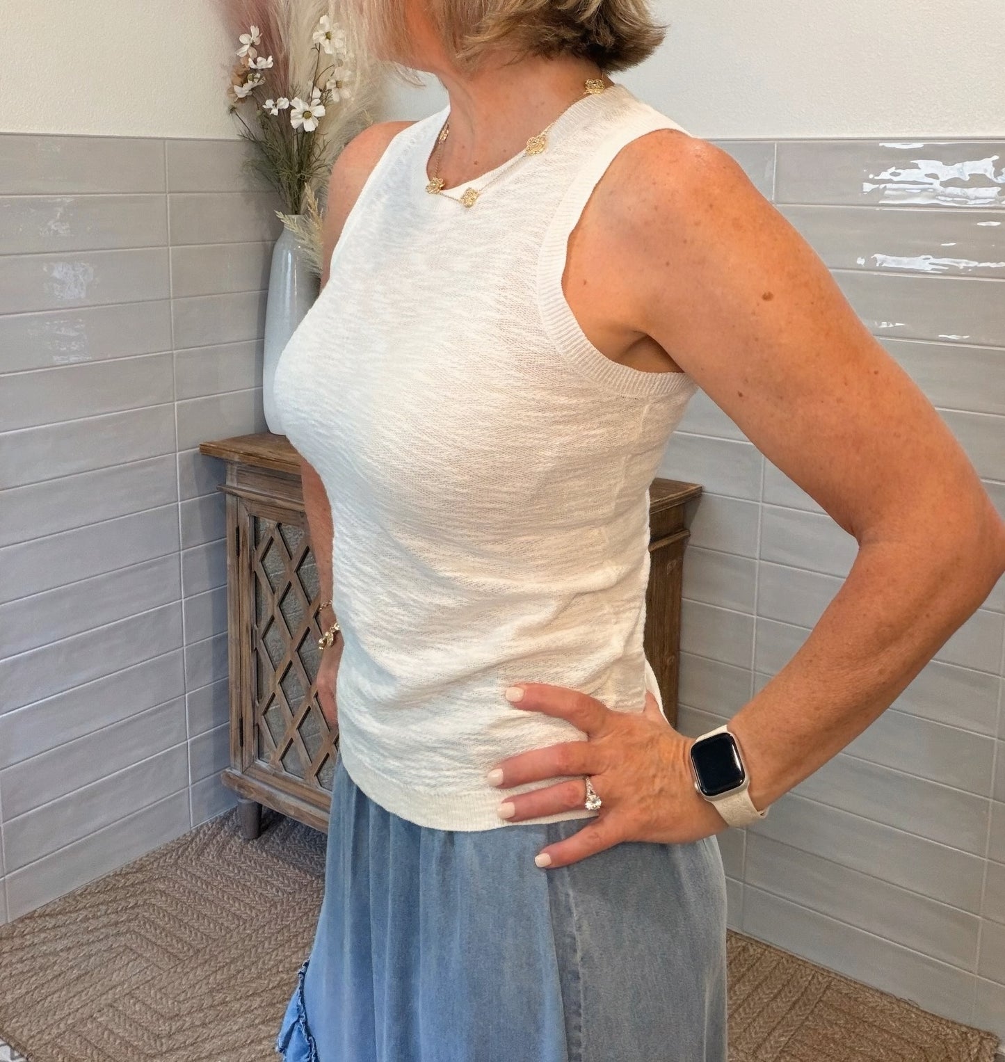Ivory Sleeveless Knit Top
