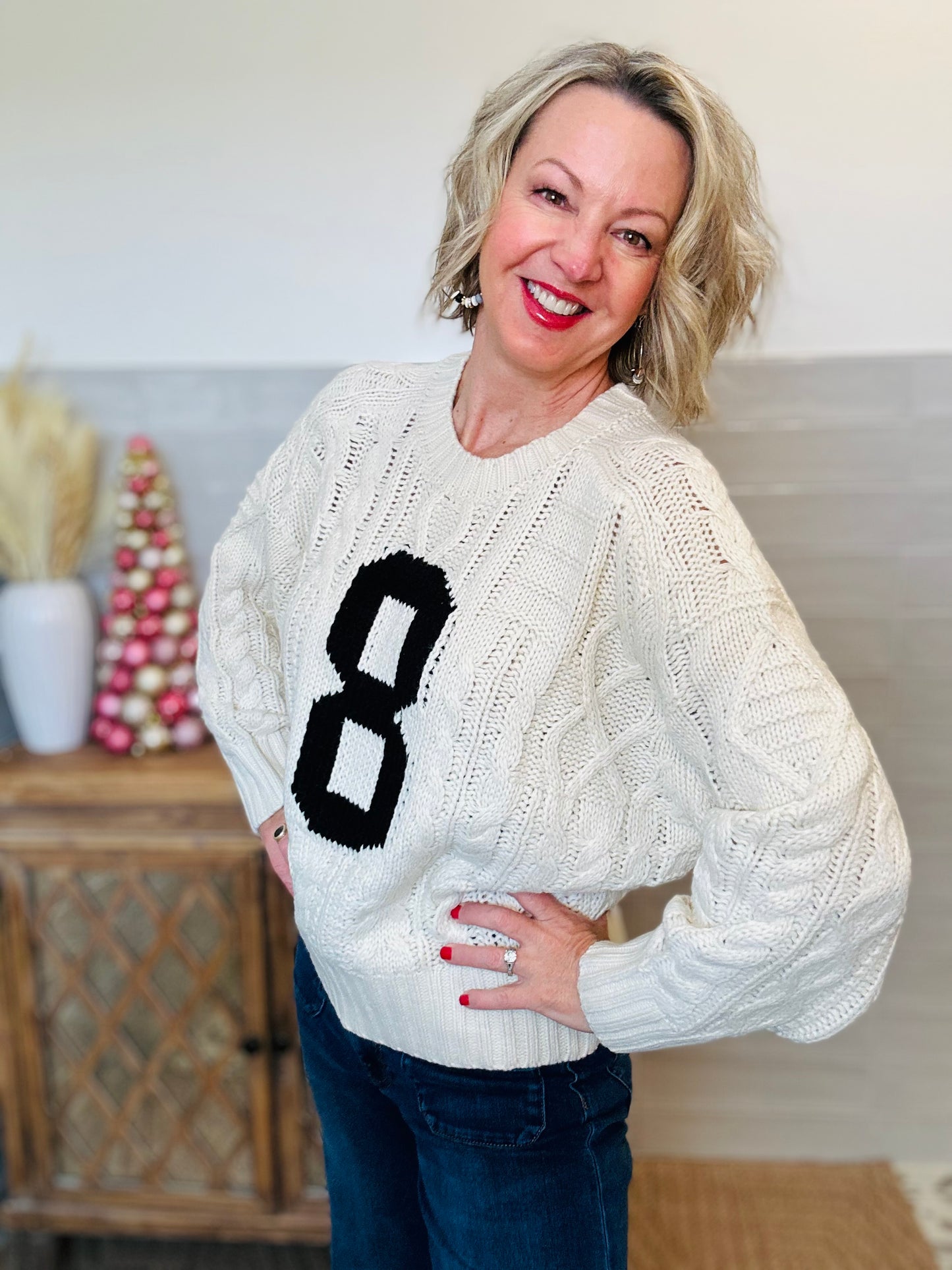 Cable Knit Varsity Sweater - Infinity