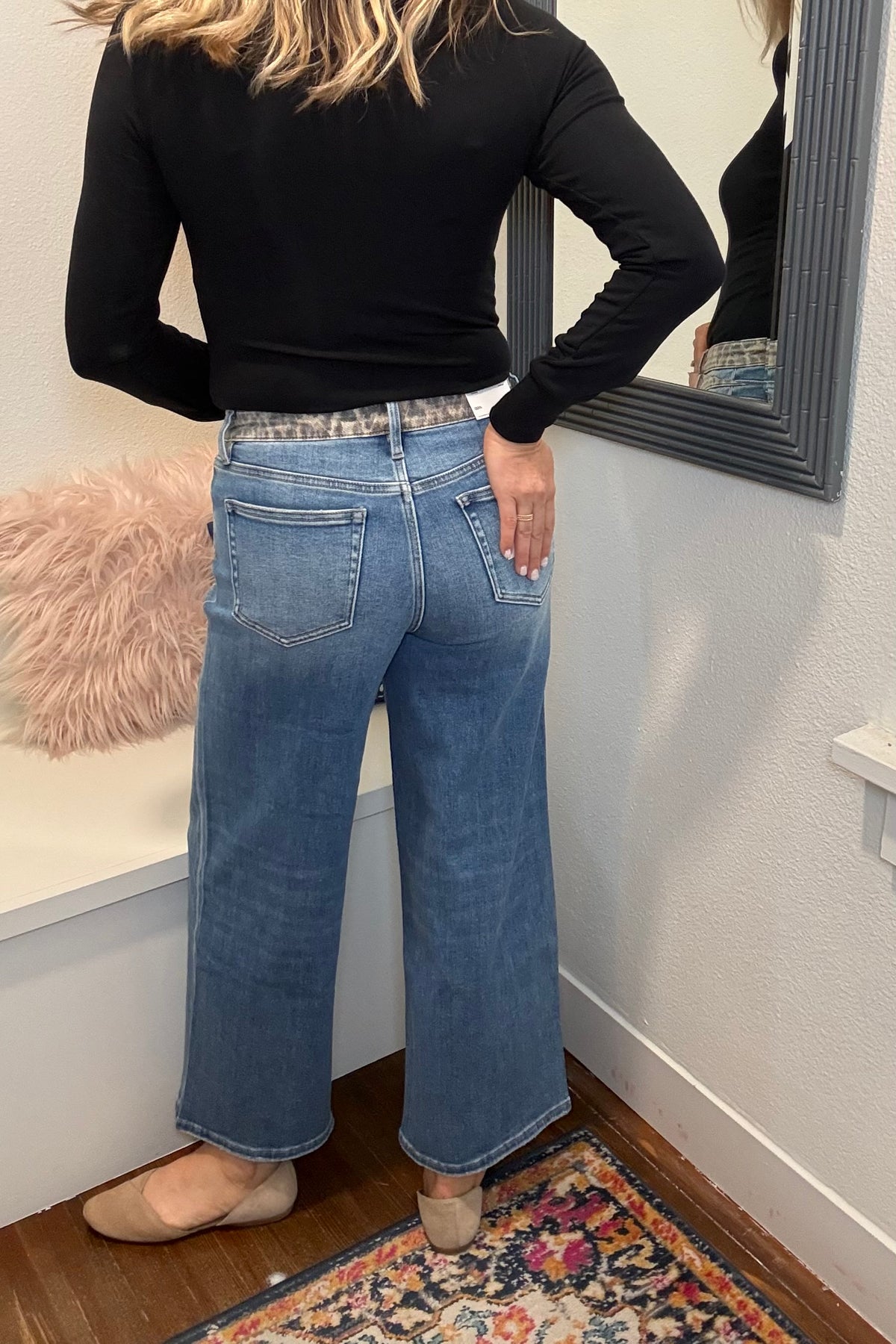 High Rise Leopard Ankle Wide Jeans
