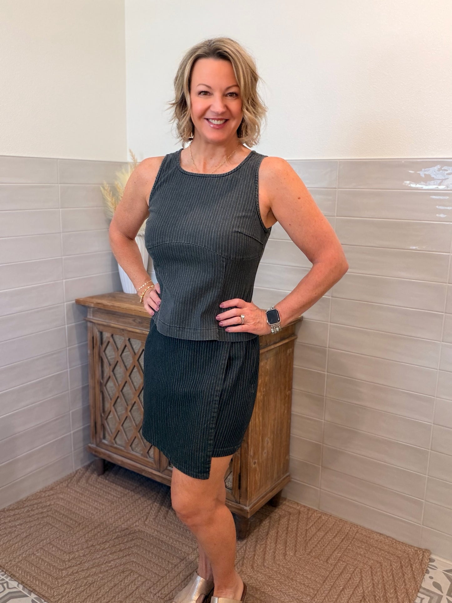 Pinstriped Sleeveless Top