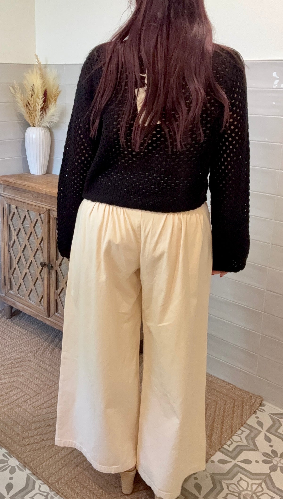 Ecru Wide Leg Crop Pants