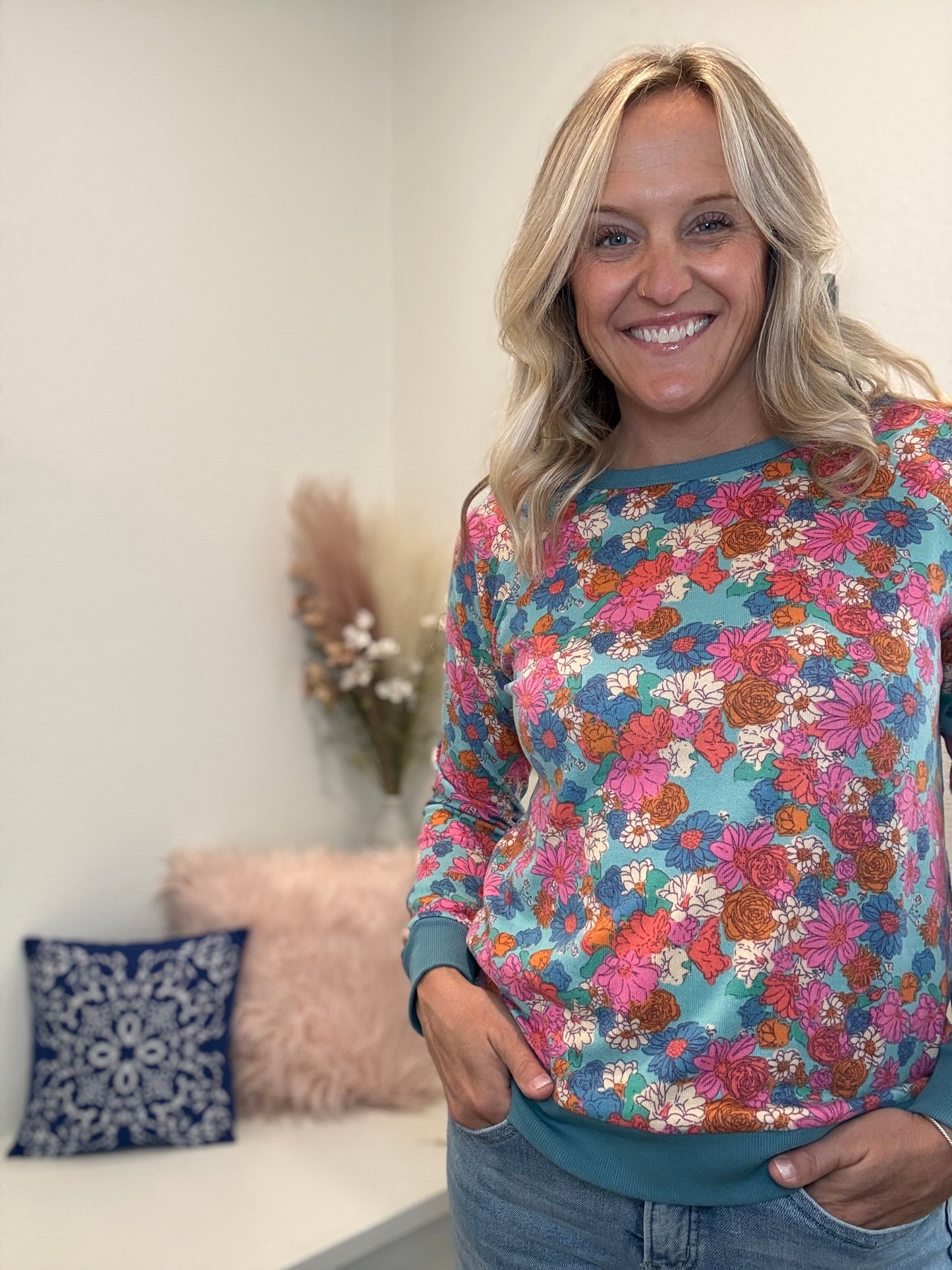 Dusty Jade Floral Sweatshirt