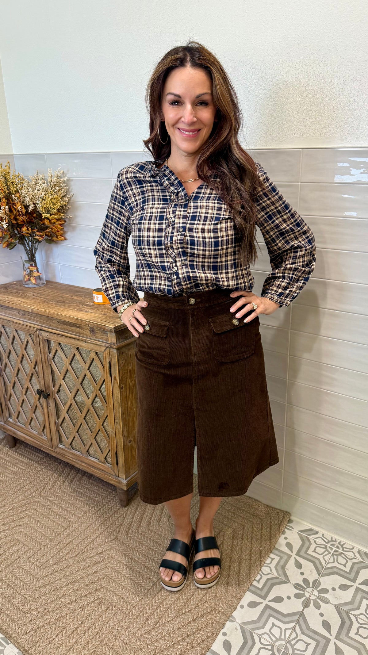 Corduroy Midi Skirt - Chocolate