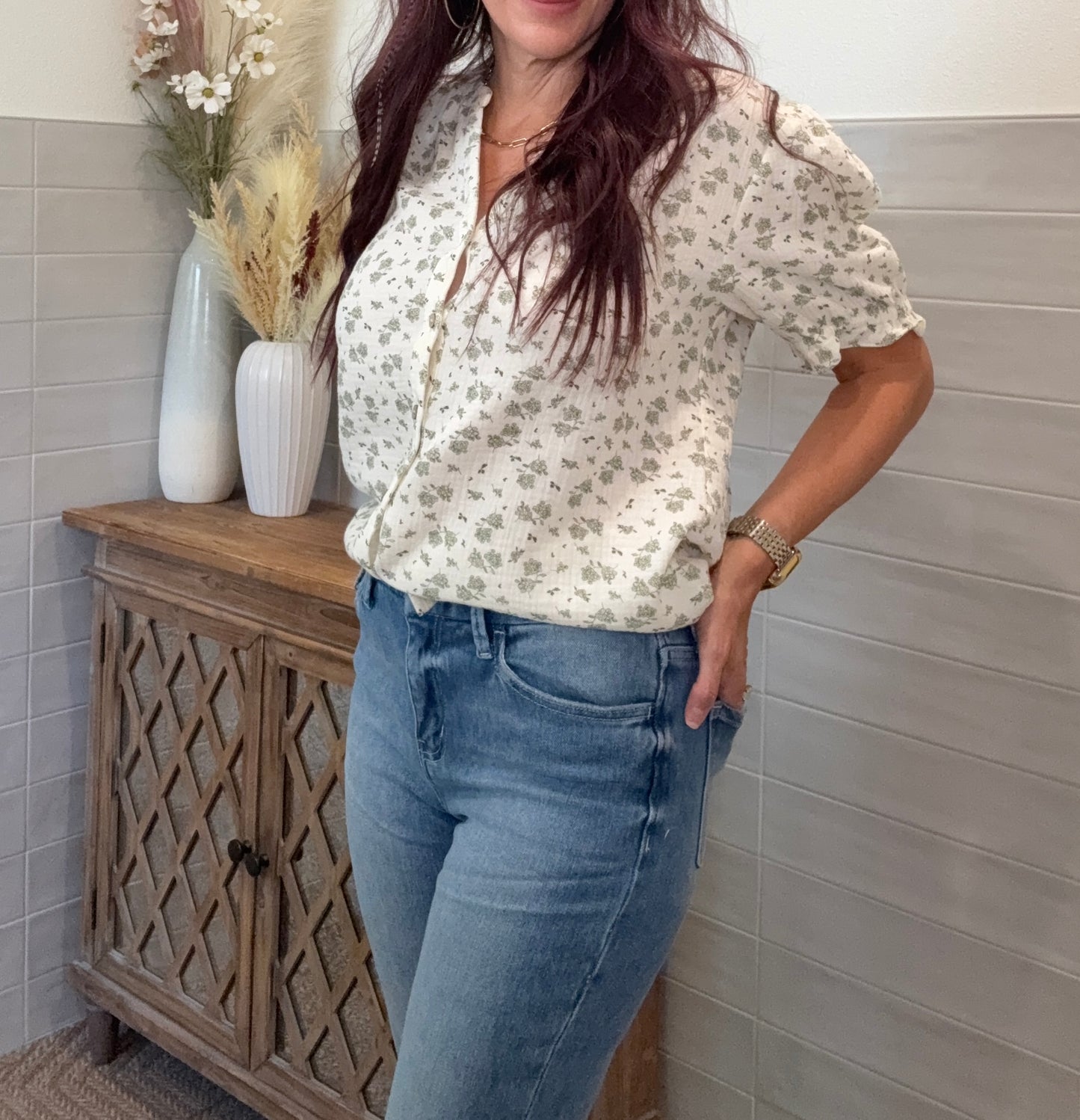 Ivory and Olive Blouse