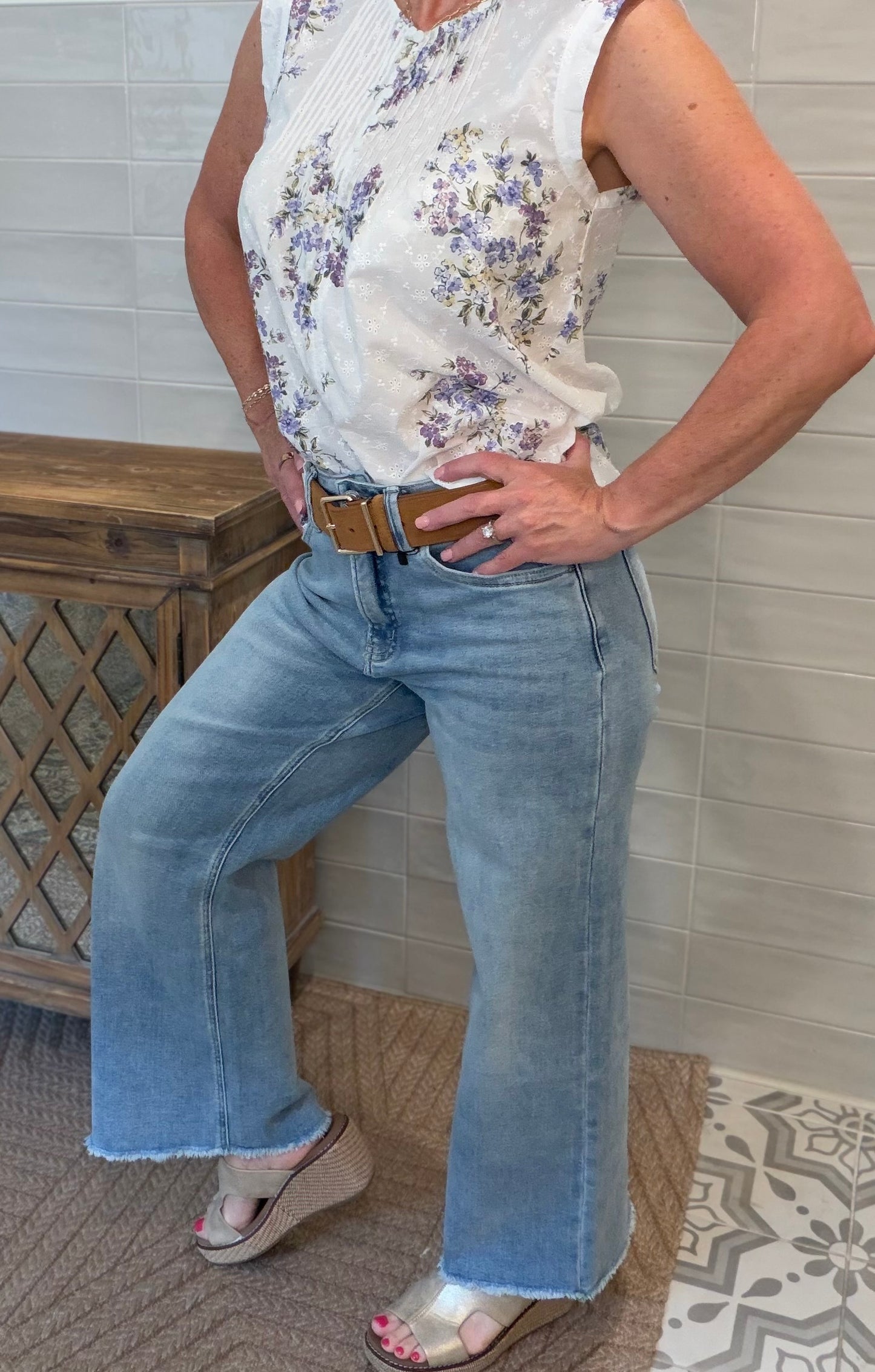 Tummy Control Ankle Wide Leg Jeans