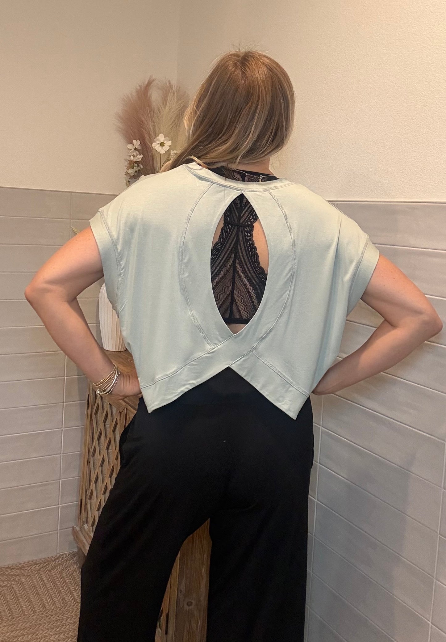 Viscose Open Back Top - Green
