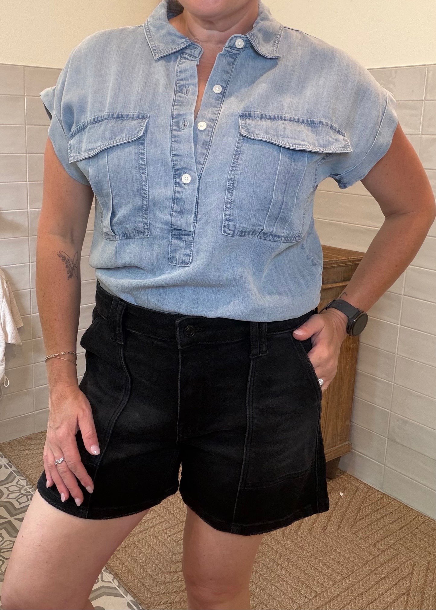 Black High Rise Denim Shorts