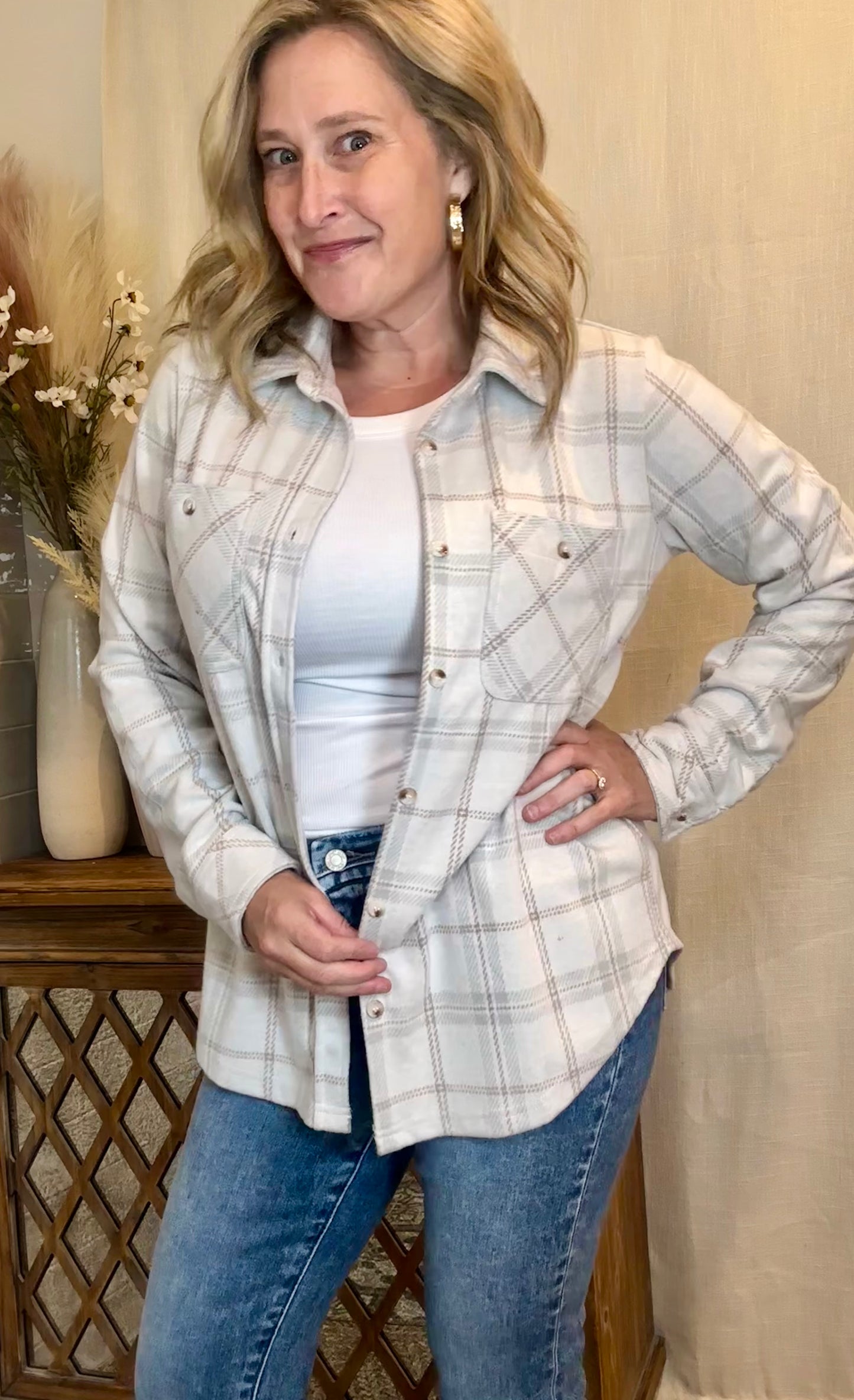 Light Tan Plaid Top