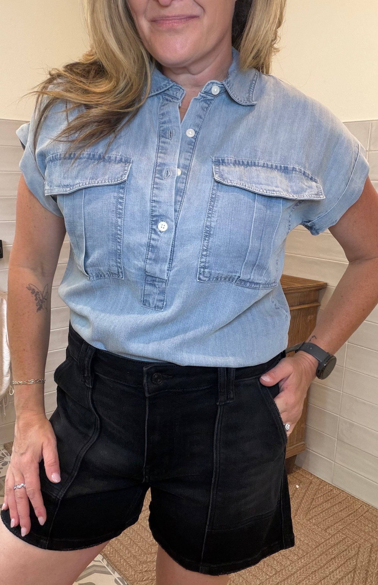Black High Rise Denim Shorts