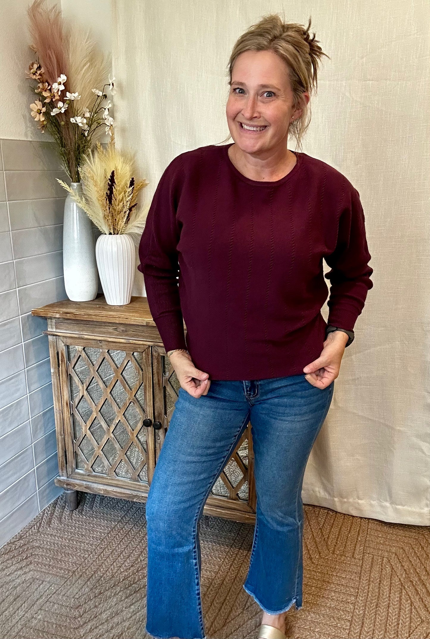 Dark Plum Boat Neck Sweater