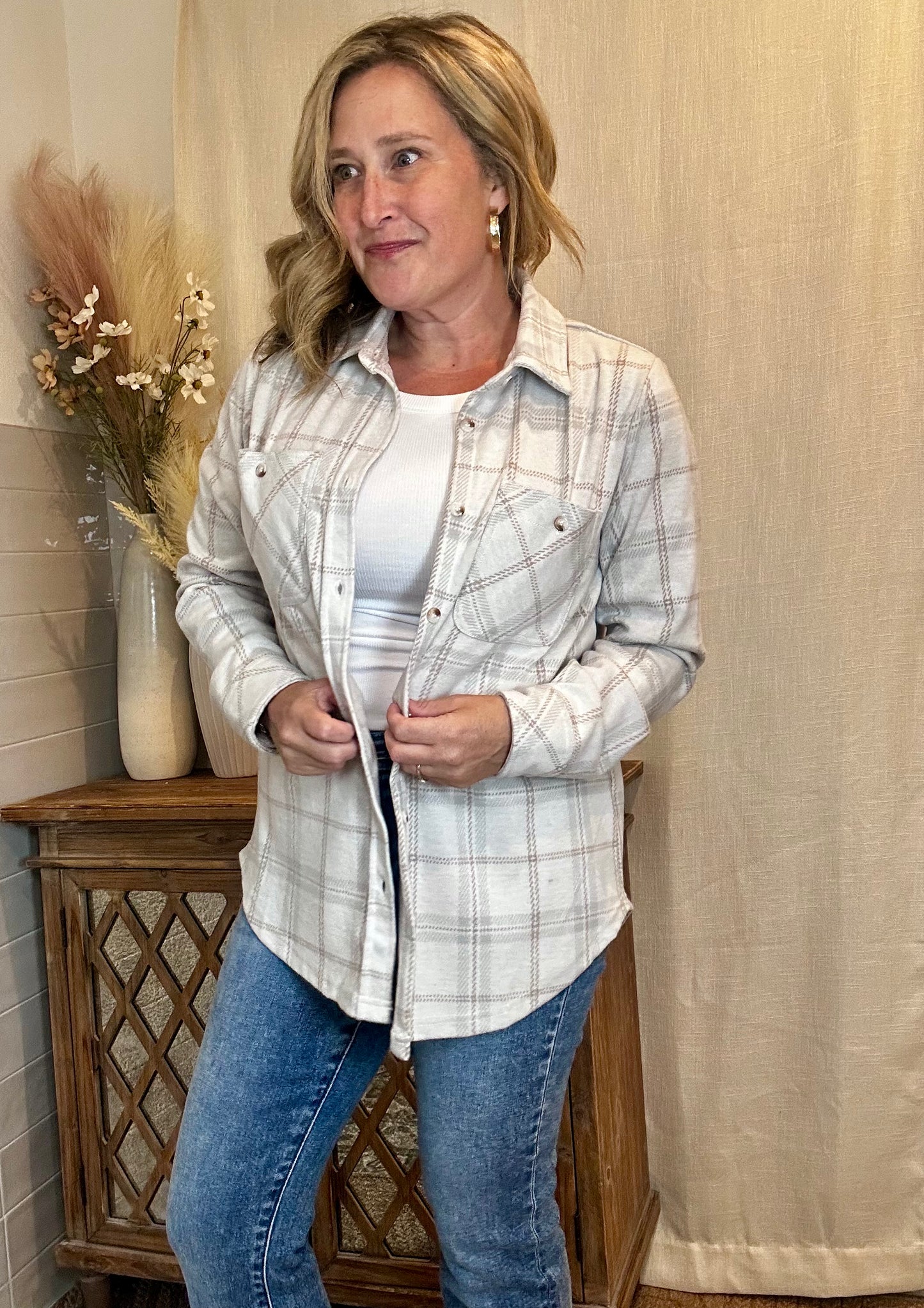 Light Tan Plaid Top