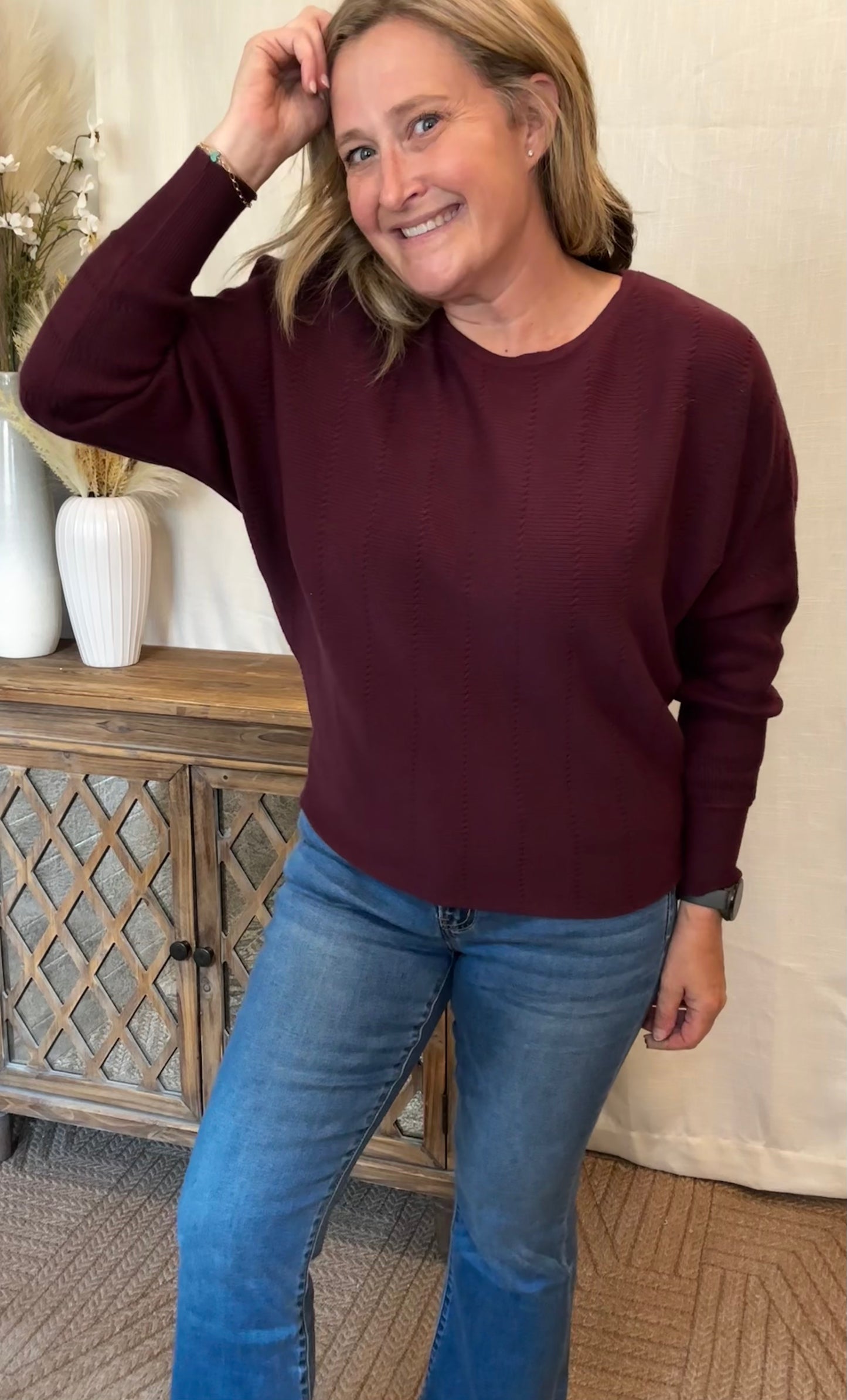 Dark Plum Boat Neck Sweater