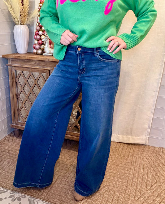 Mid Rise Palazzo Jeans