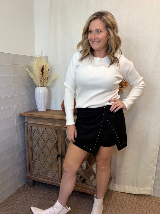 Black Suede Mini Skort