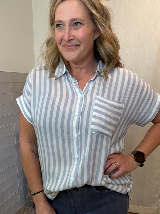 Dusty Blue Striped Shirt