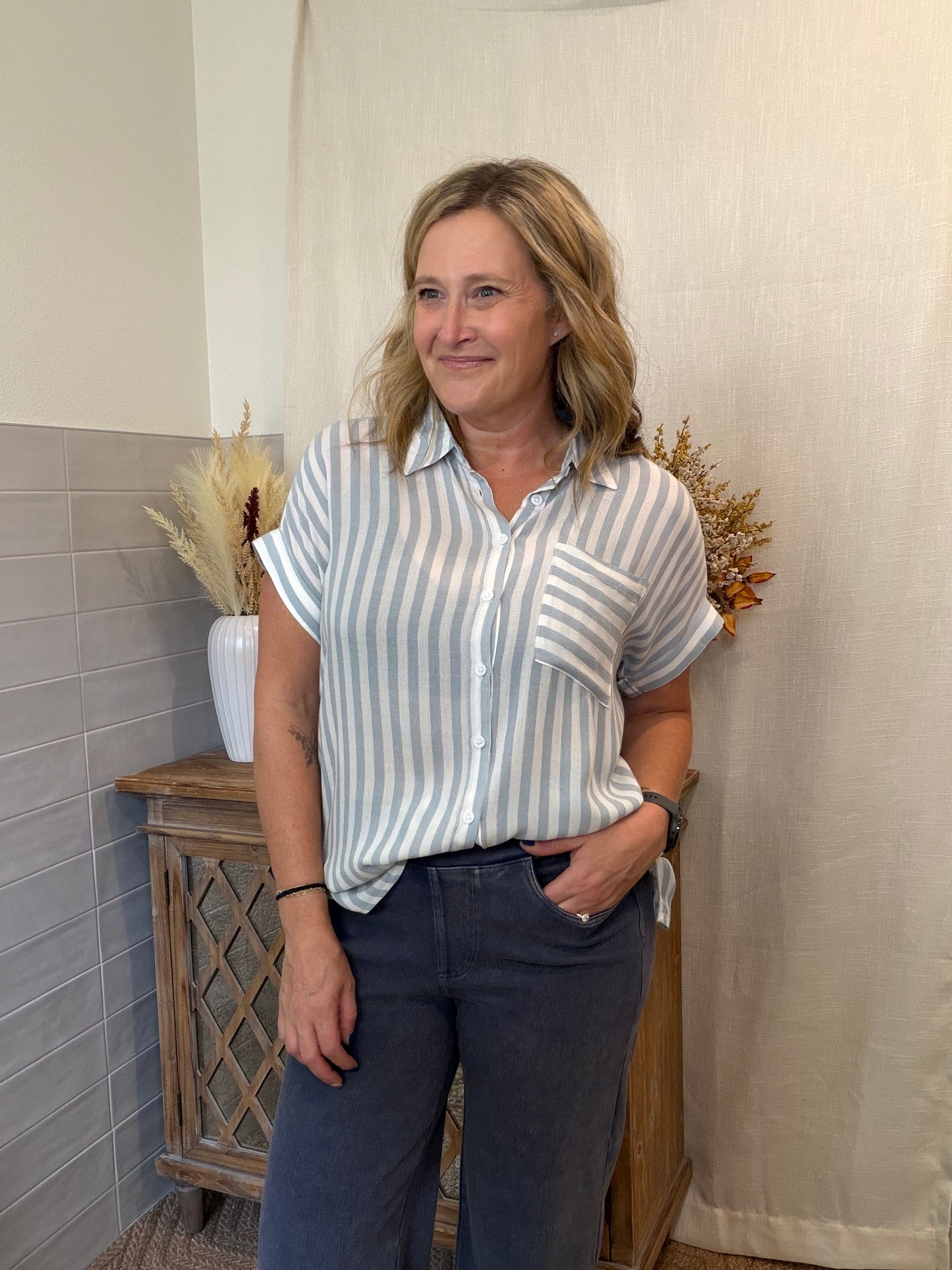 Dusty Blue Striped Shirt