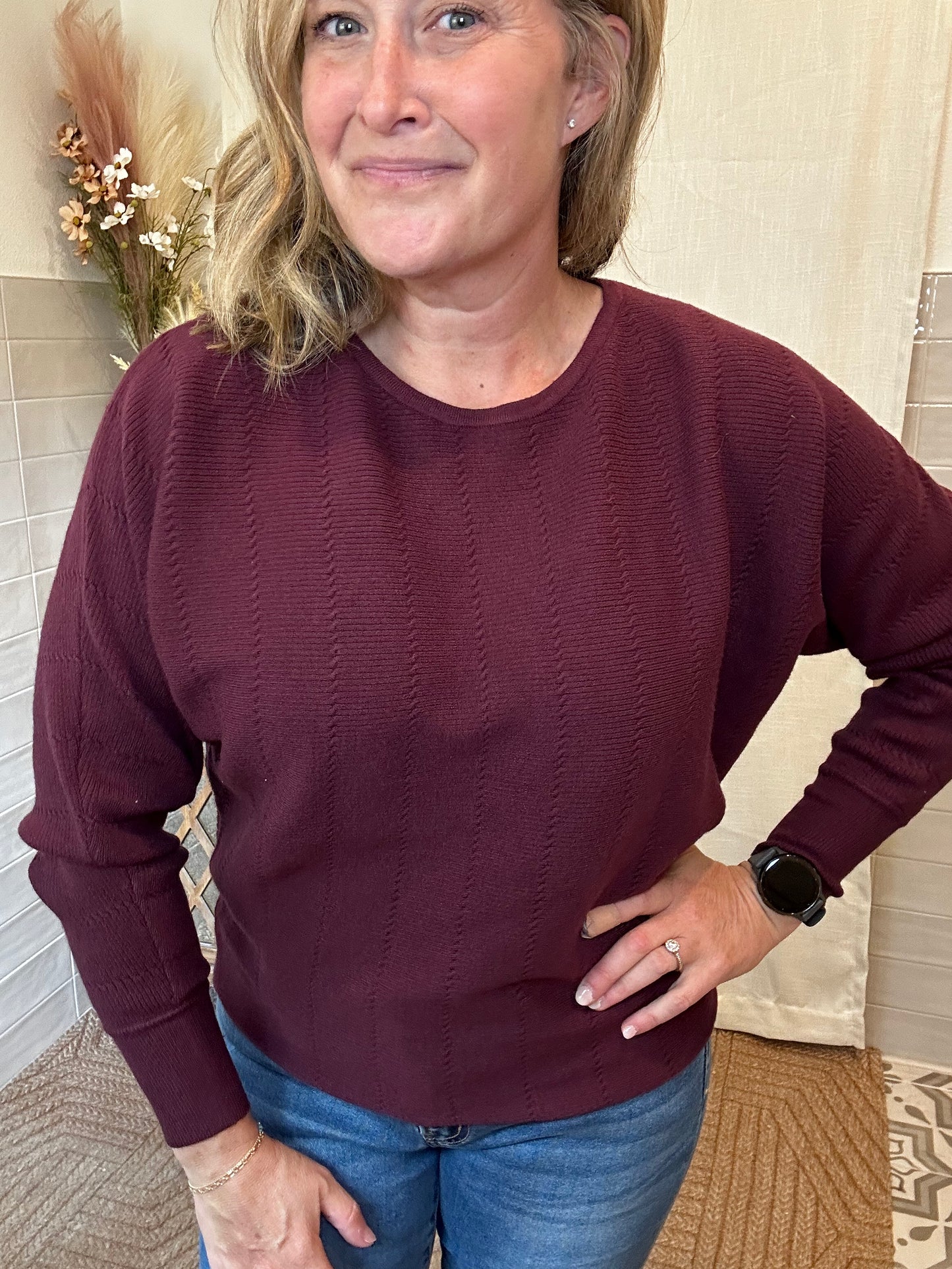 Dark Plum Boat Neck Sweater