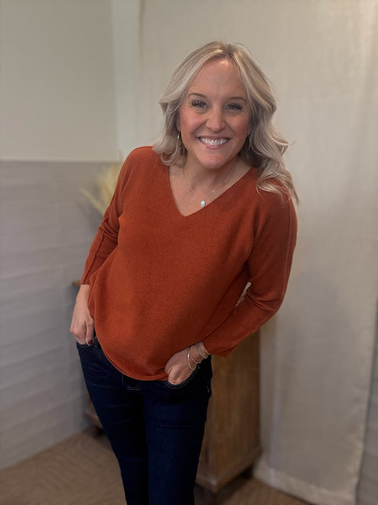 Rust V-Neck Pullover
