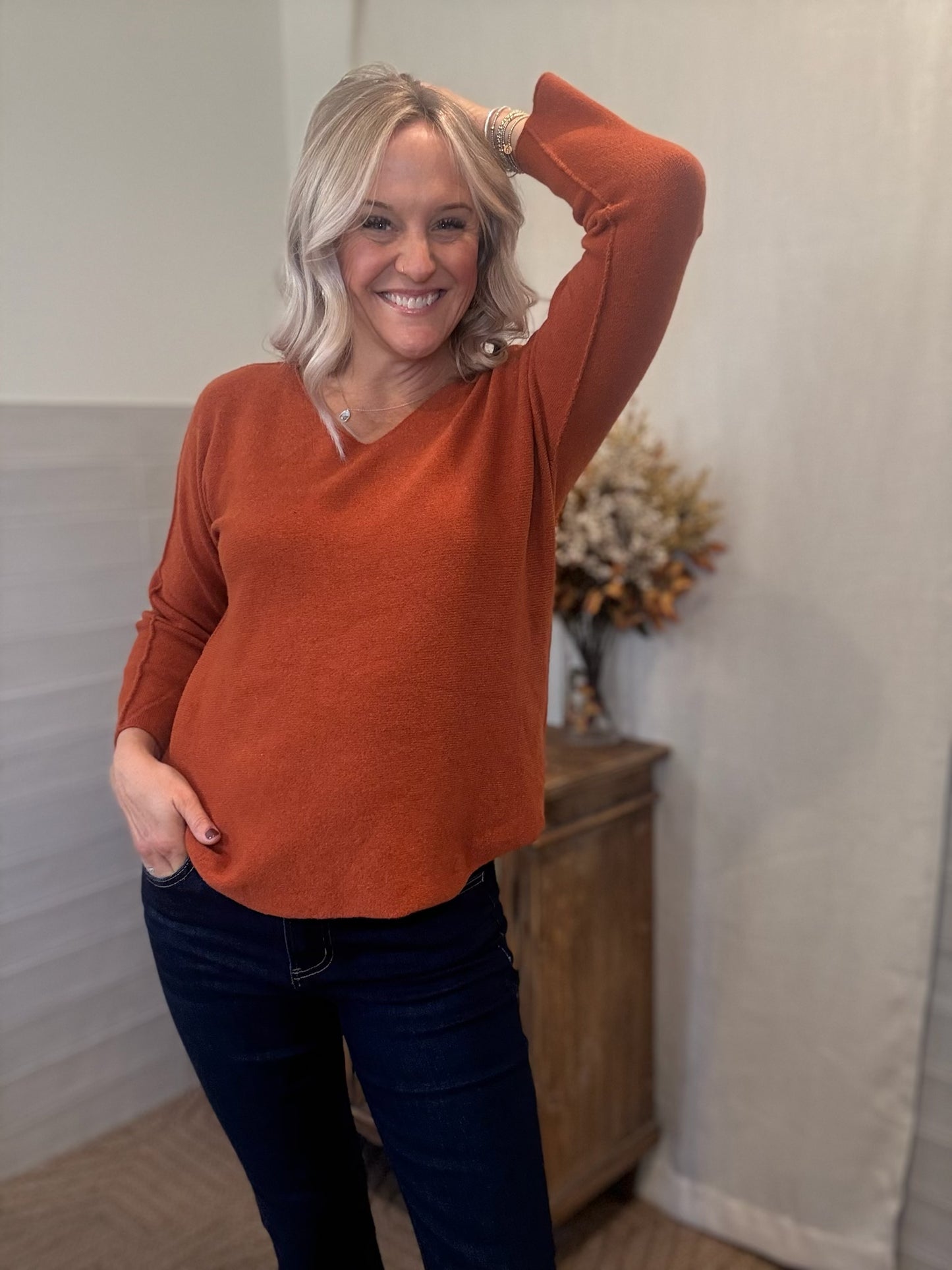 Rust V-Neck Pullover