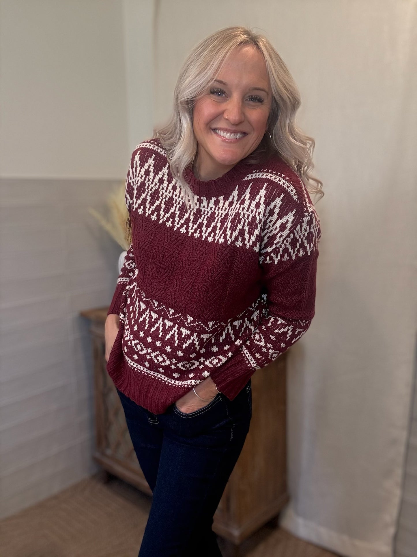 Cozy Cable Sweater - Wine