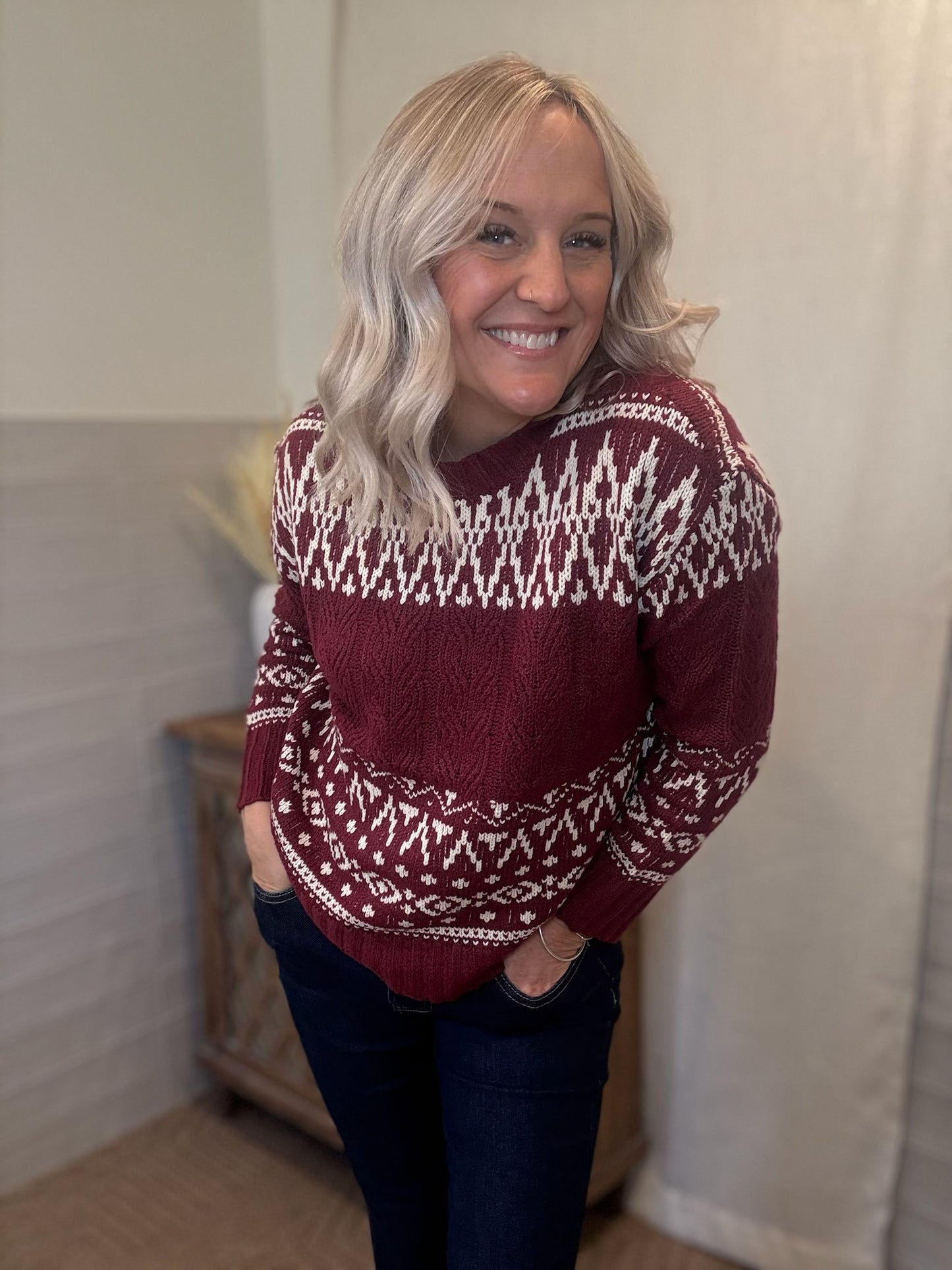 Cozy Cable Sweater - Wine