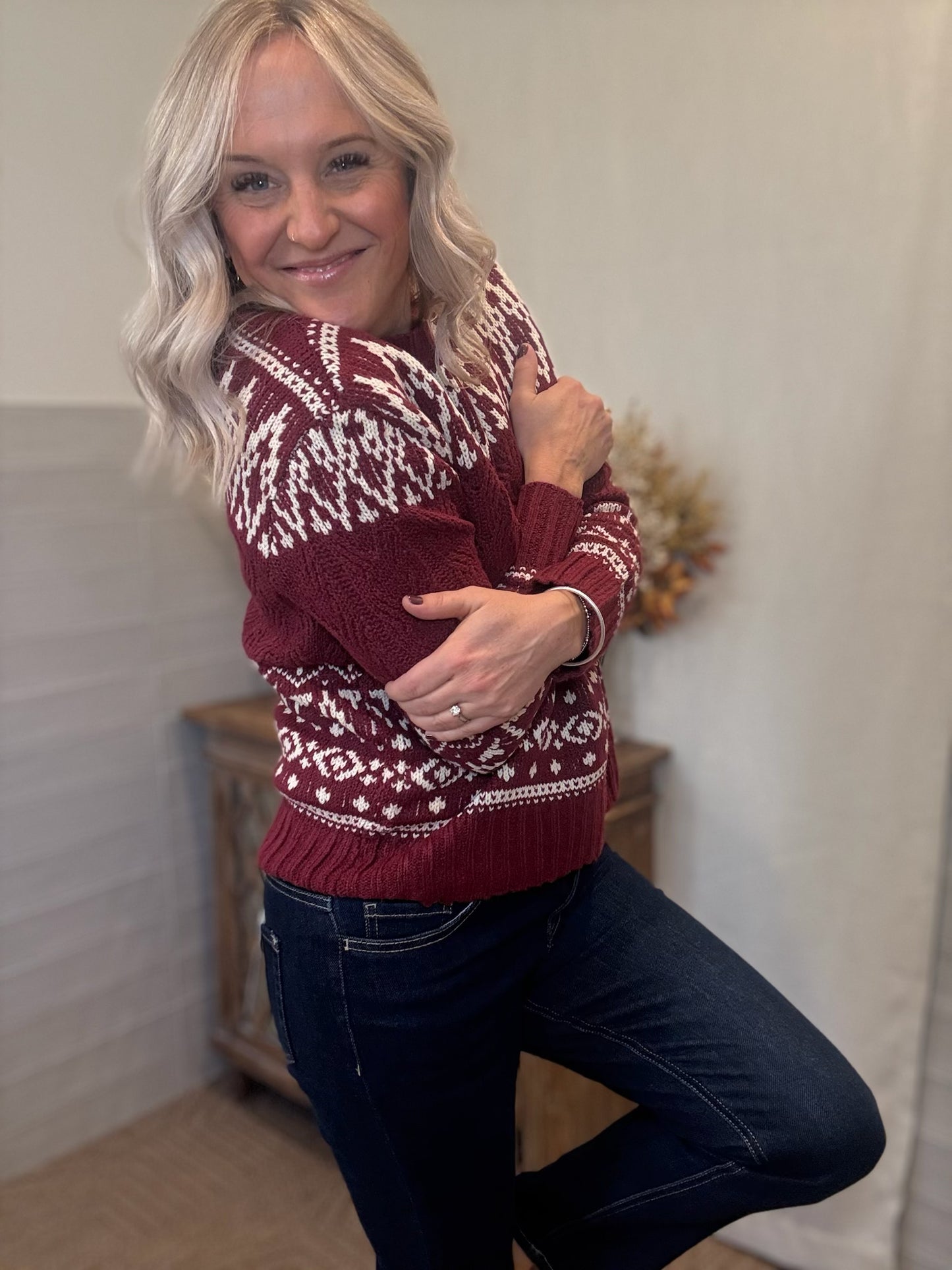 Cozy Cable Sweater - Wine