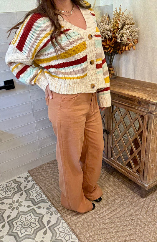 Mustard Stripe Knit Cardigan