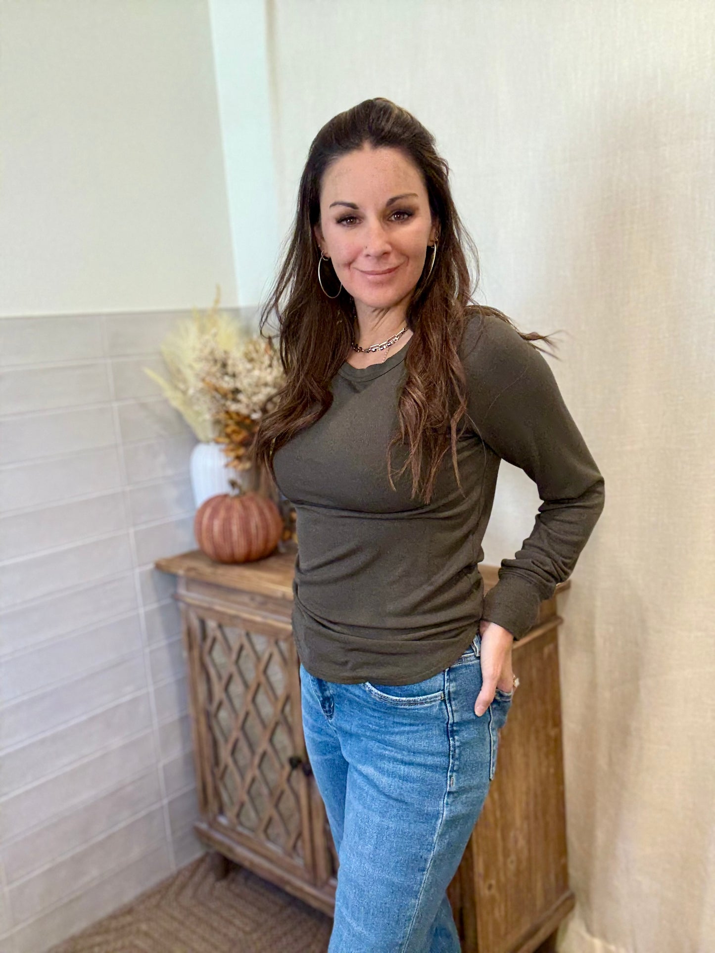 Stacy Long Sleeve Top - Eucalyptus