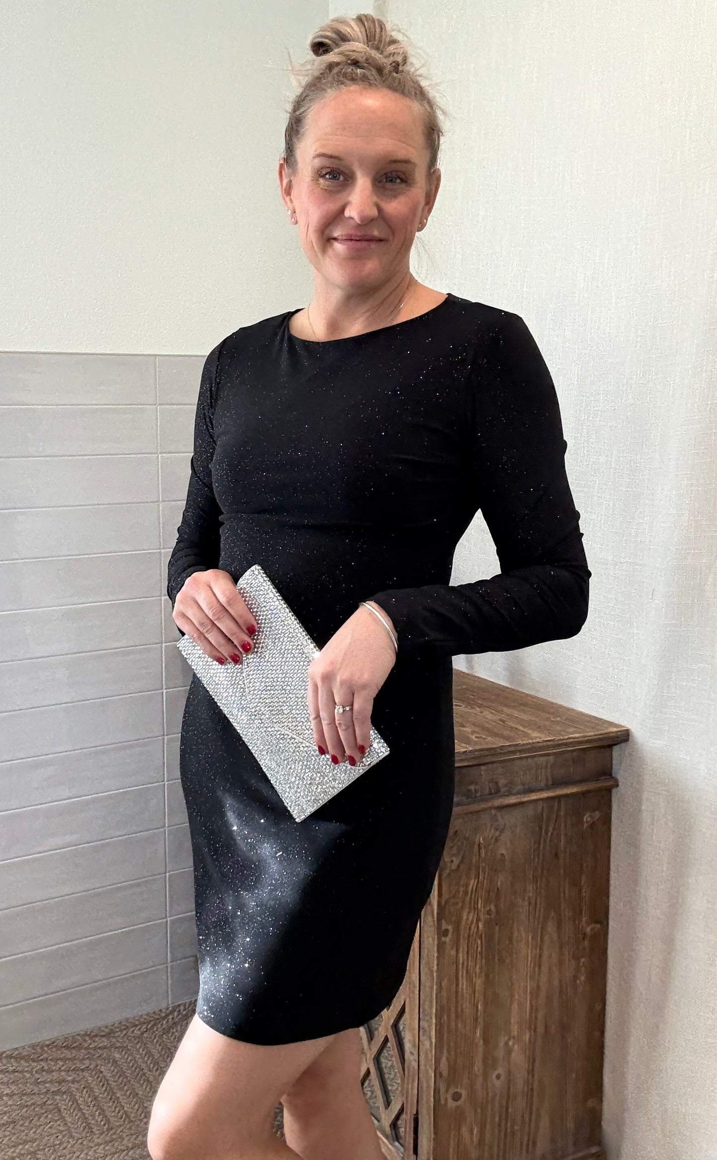 Glitter Knit Long Sleeve Mini Dress