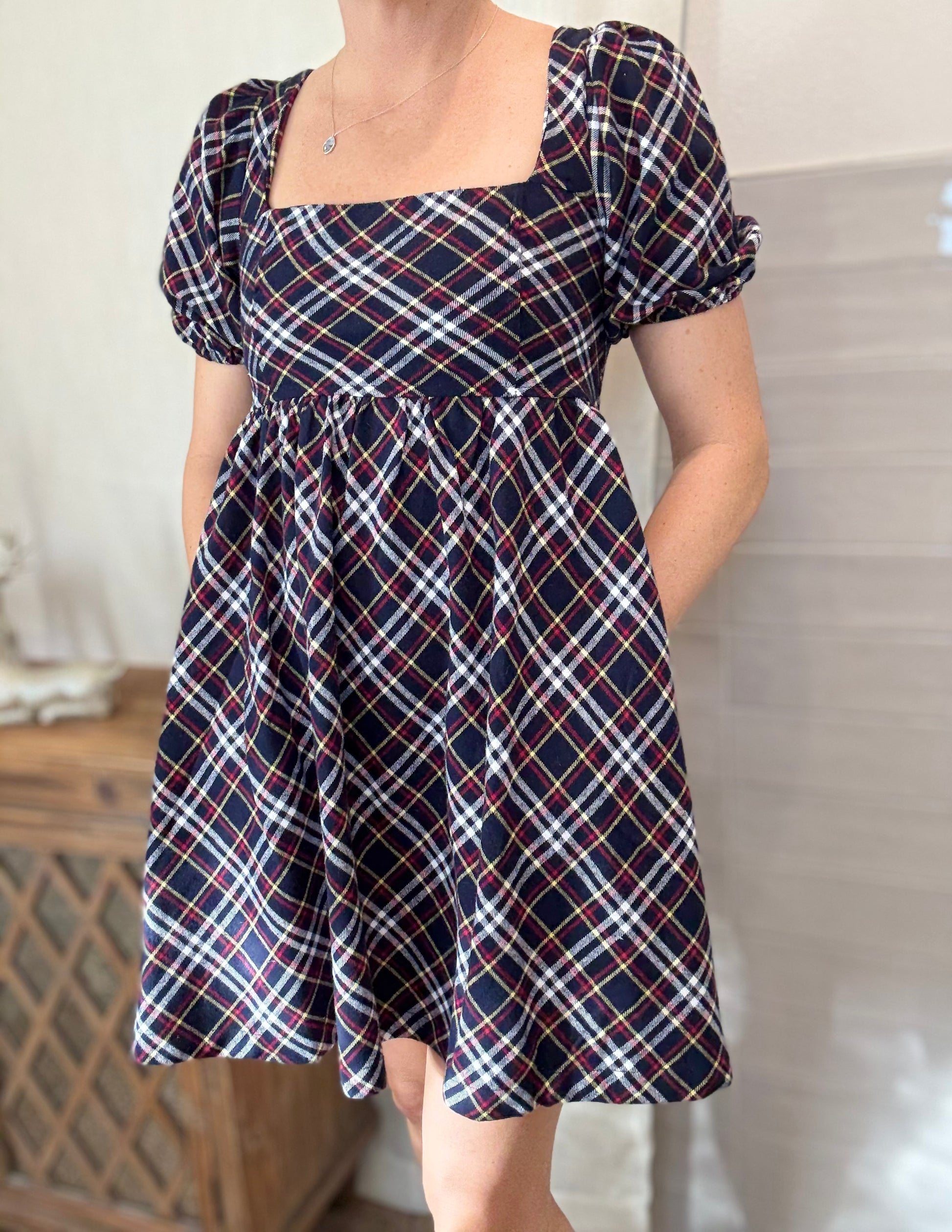 Checkered Babydoll Mini Dress Lilah Blue Boutique Checkered Babydoll Mini Dress Lilah Blue Boutique