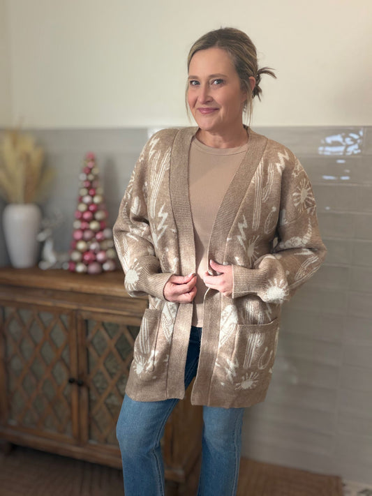 Oversized Western Graphic Knit Sweater Cardigan