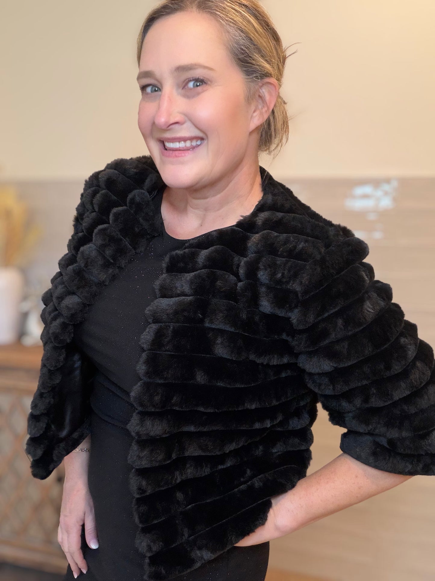 Black Faux Fur Crop Jacket