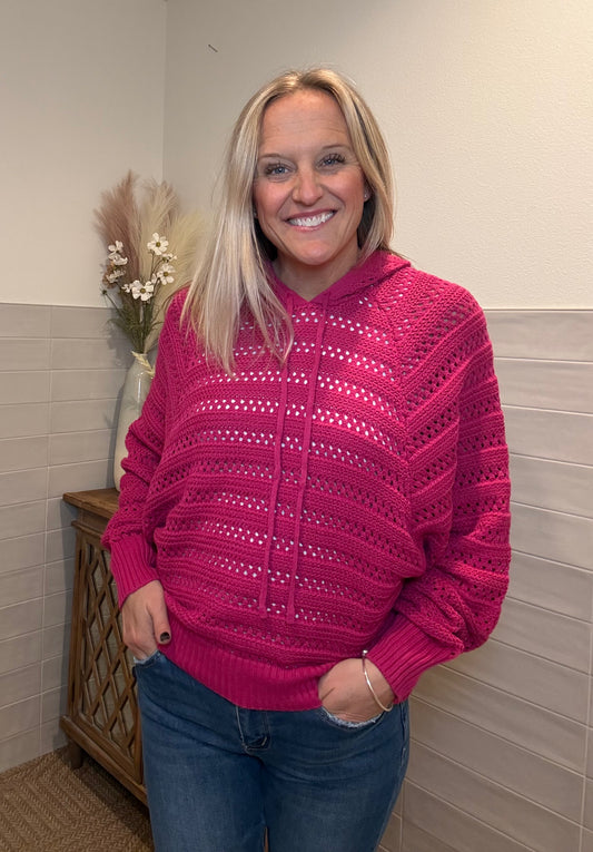 Crochet Pullover Sweater - Magenta