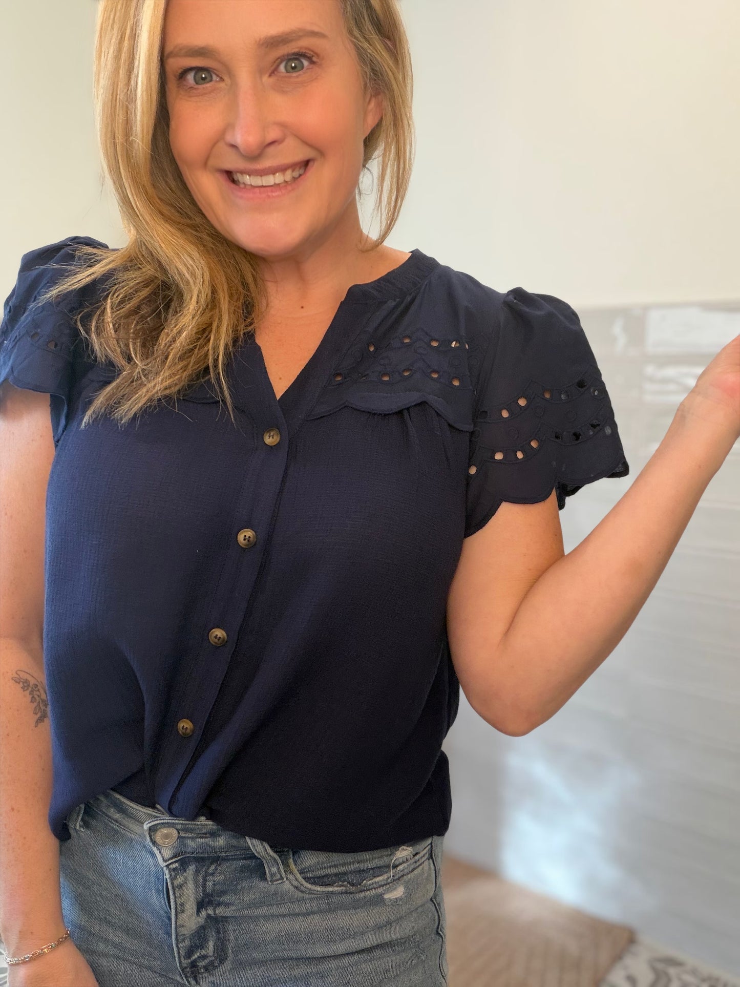 Navy Eyelet Blouse
