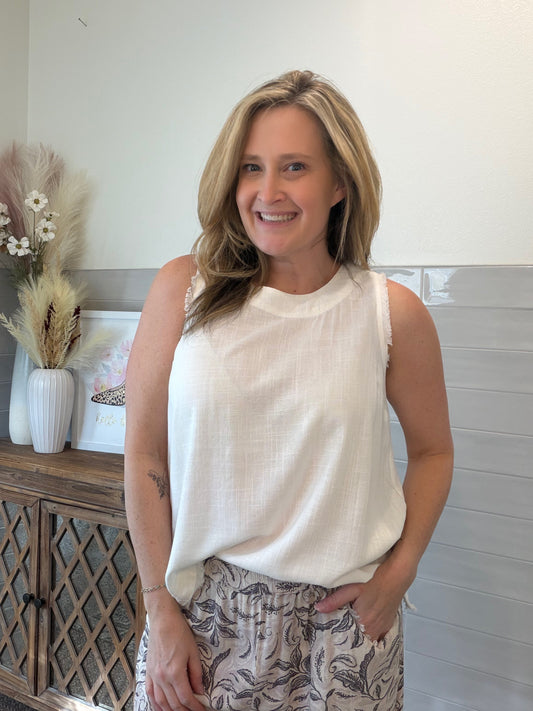 Linen Frayed Top