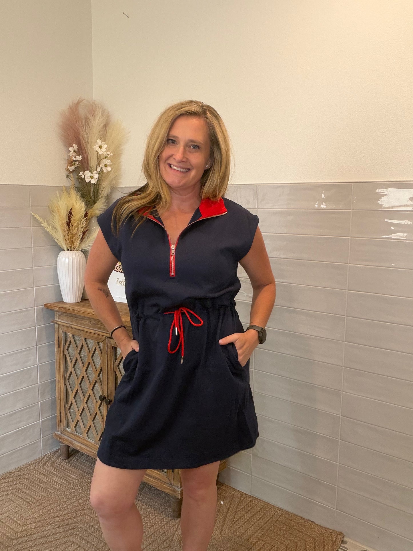 Navy Collared Mini Dress
