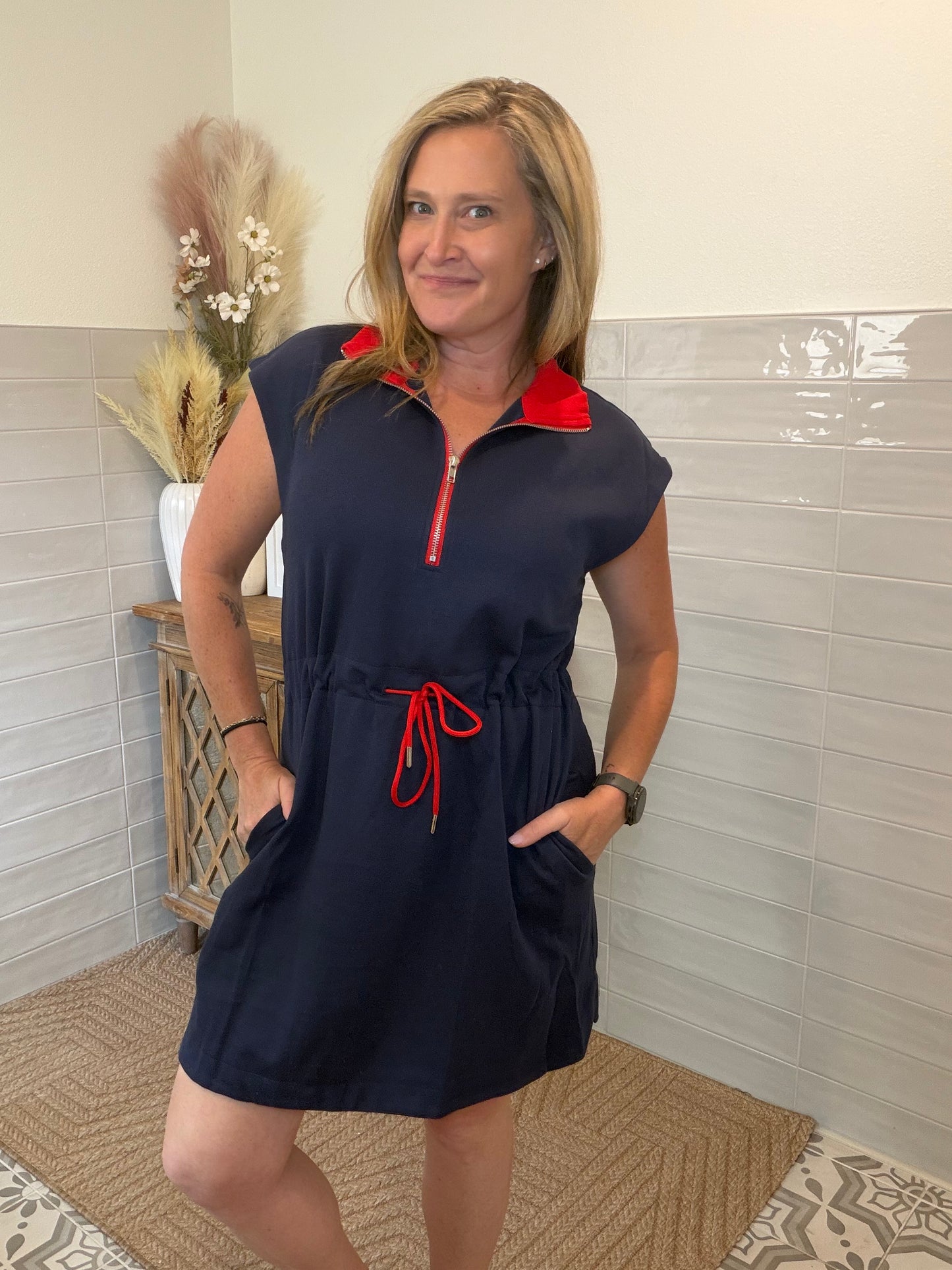 Navy Collared Mini Dress