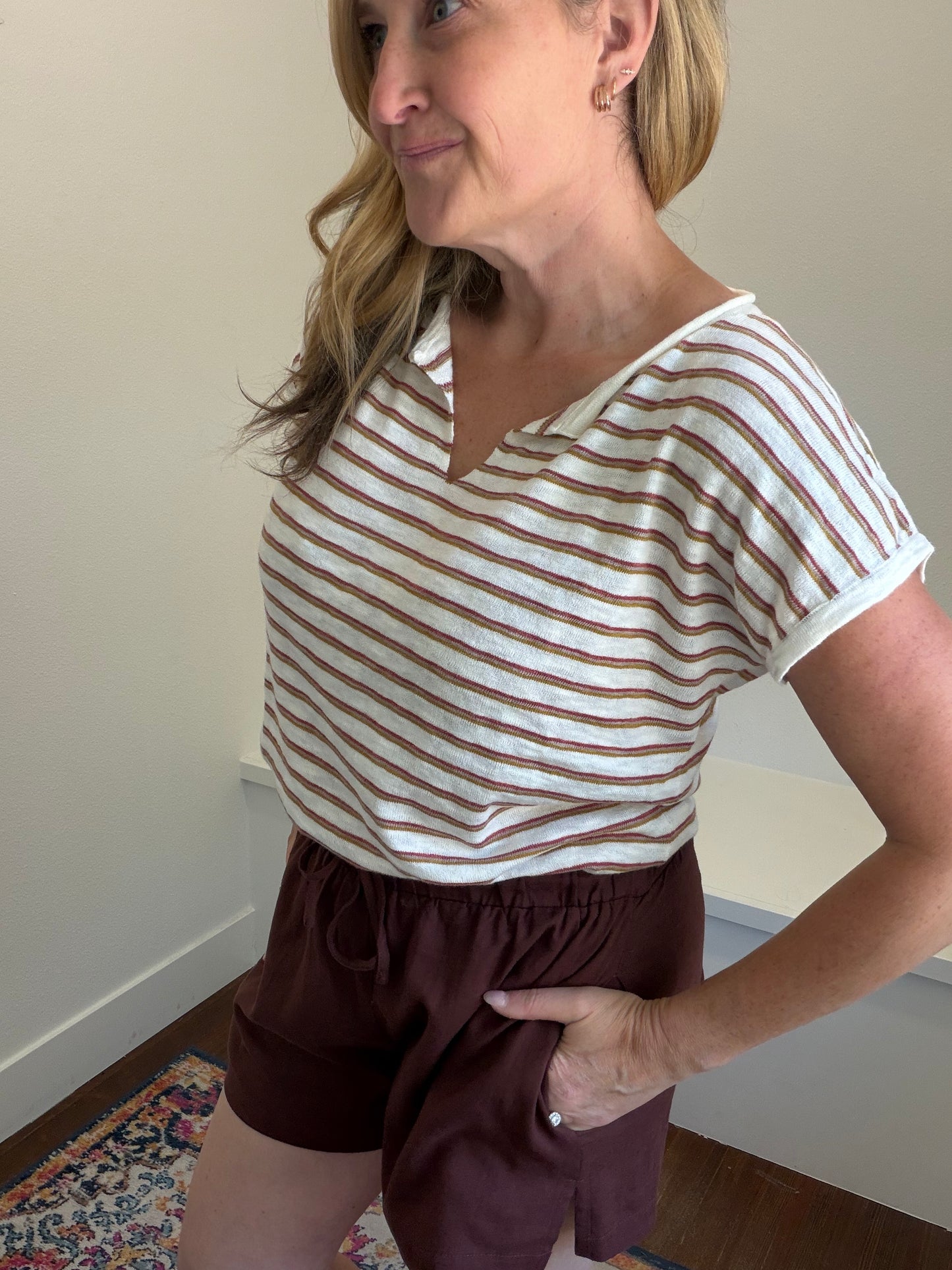 Split Neck Striped Top