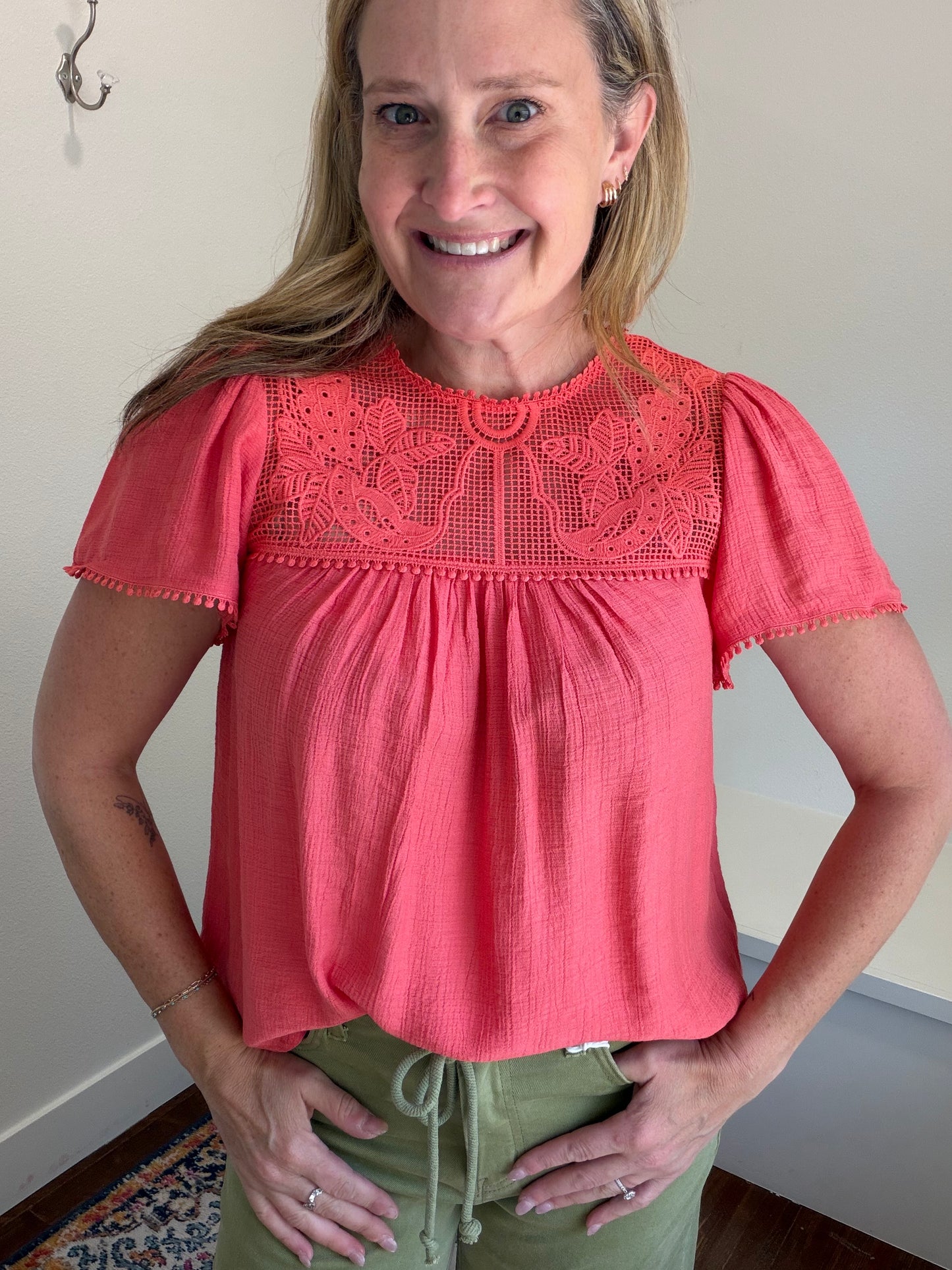 Coral Lace Blouse