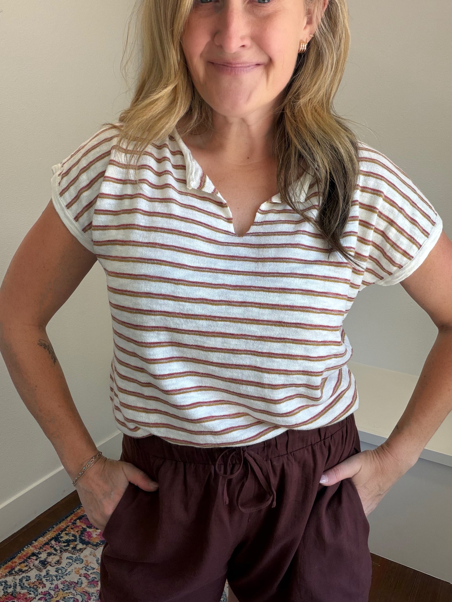 Split Neck Striped Top