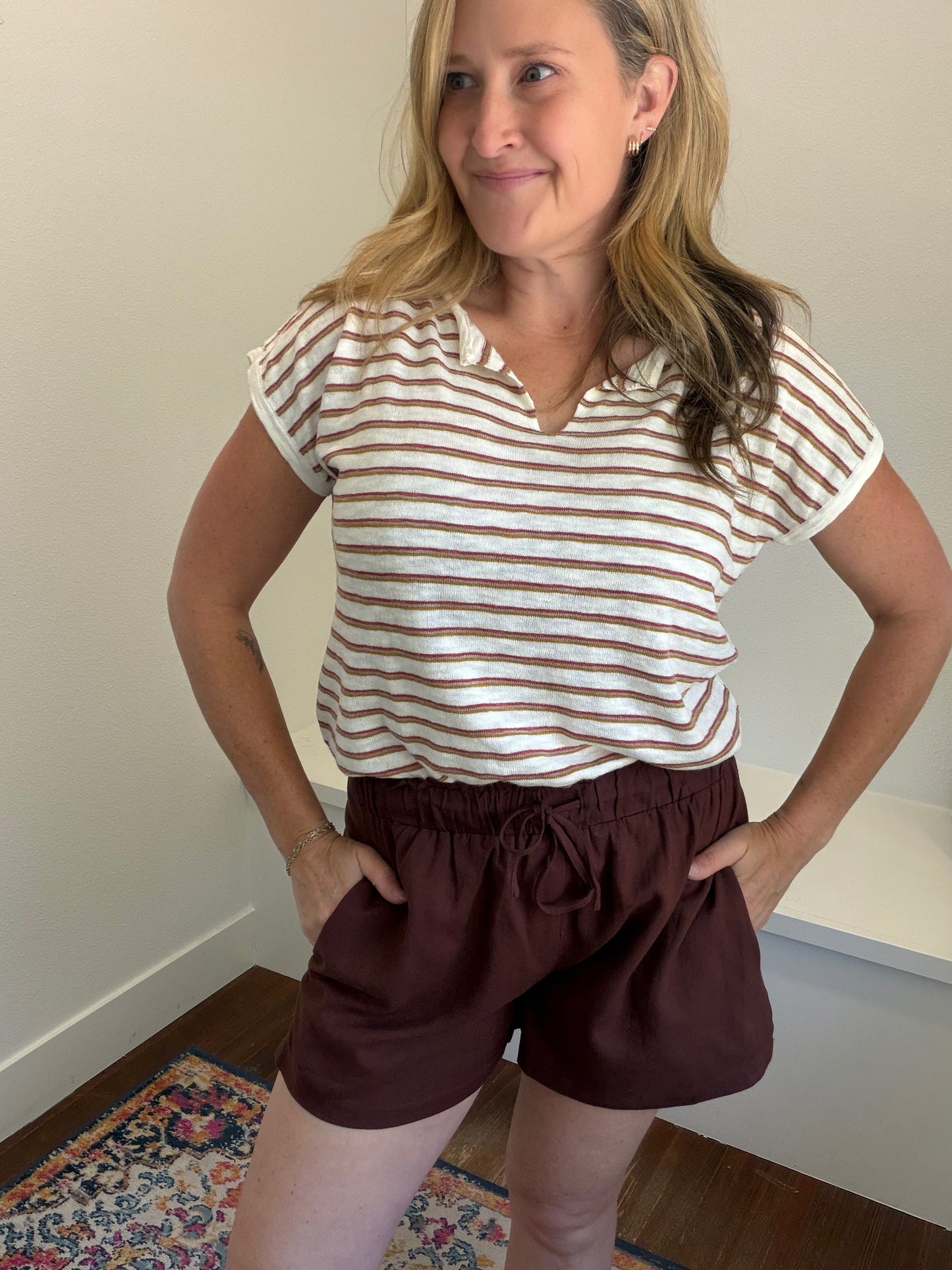 Split Neck Striped Top
