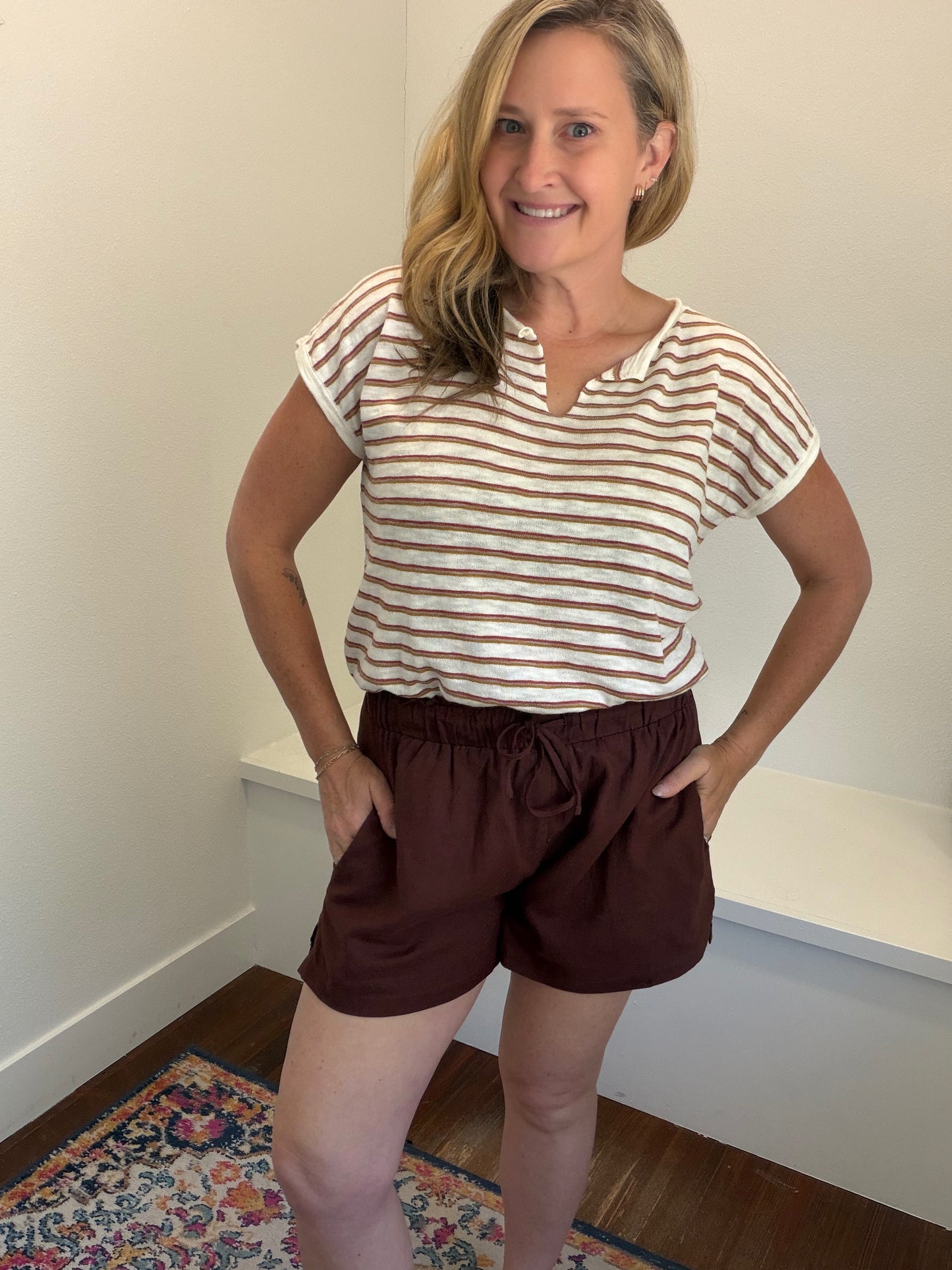 Split Neck Striped Top