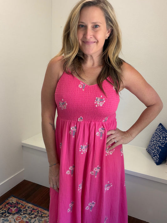 Fuchsia Gauze Smocked Dress