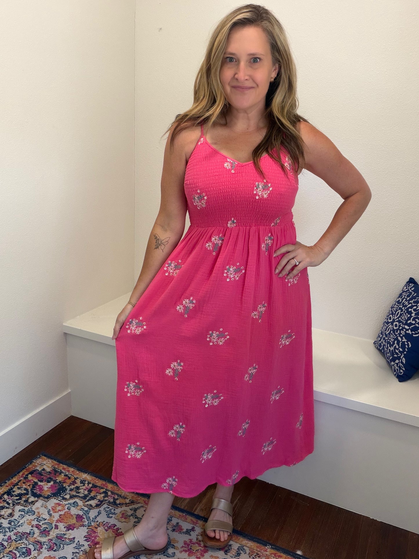 Fuchsia Gauze Smocked Dress