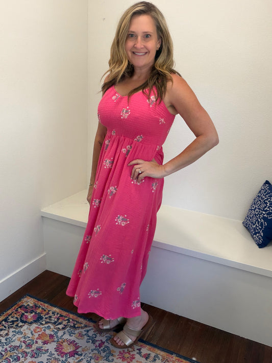 Fuchsia Gauze Smocked Dress