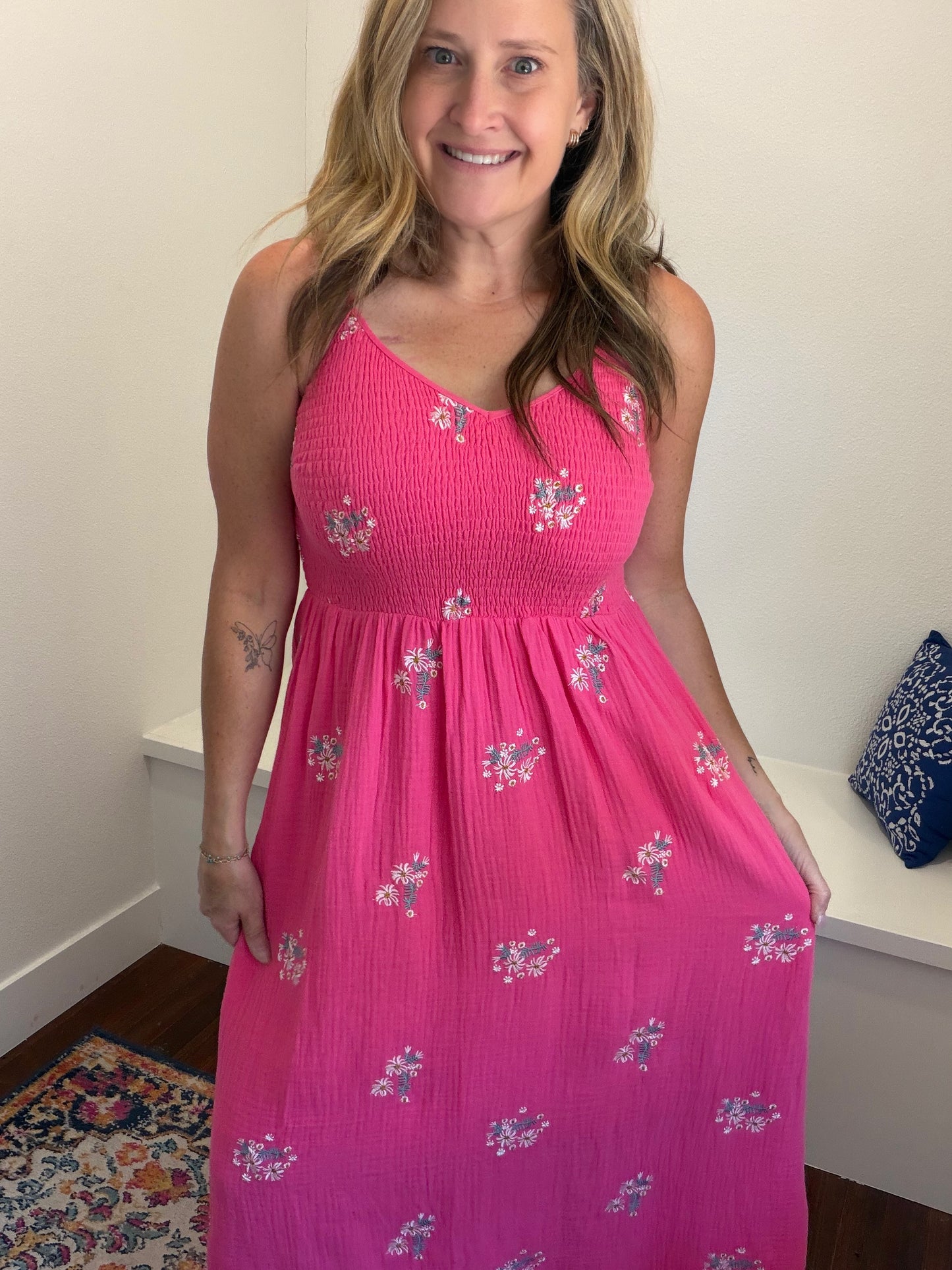 Fuchsia Gauze Smocked Dress